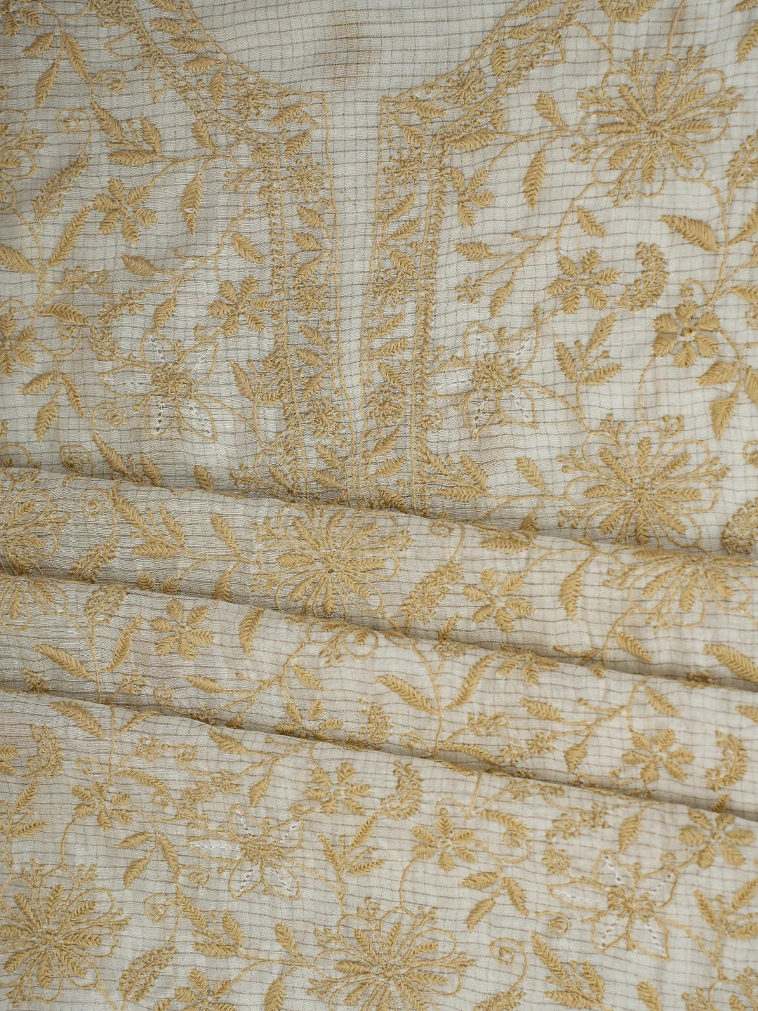 Ada Hand Embroidered Cream Chanderi Lucknowi Chikankari Unstitched Kurta Dupatta Set 01A712894