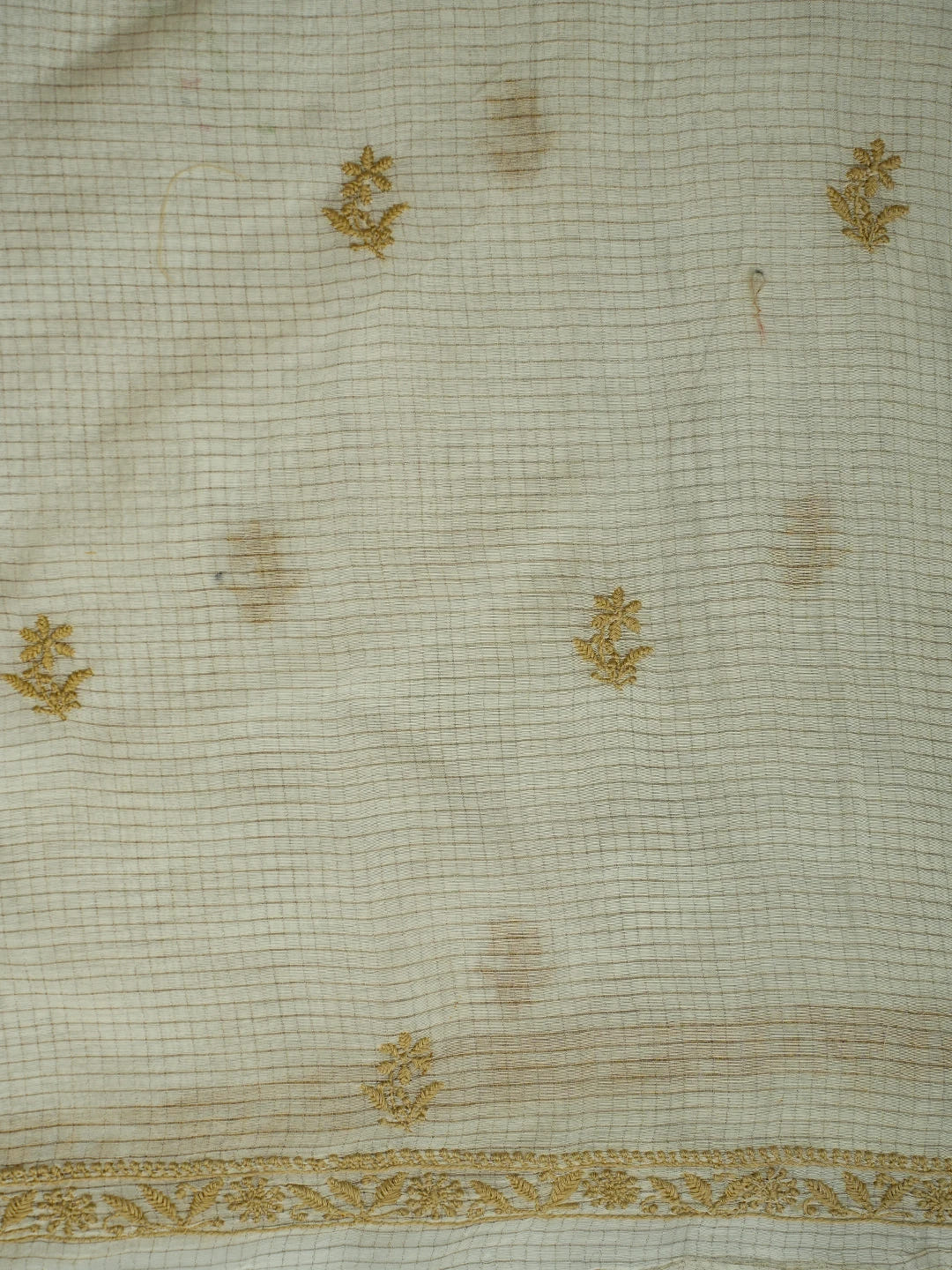 Ada Hand Embroidered Cream Chanderi Lucknowi Chikankari Unstitched Kurta Dupatta Set 01A712894