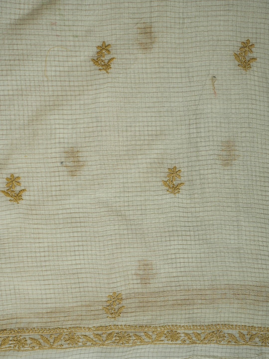 Ada Hand Embroidered Cream Chanderi Lucknowi Chikankari Unstitched Kurta Dupatta Set 01A712894