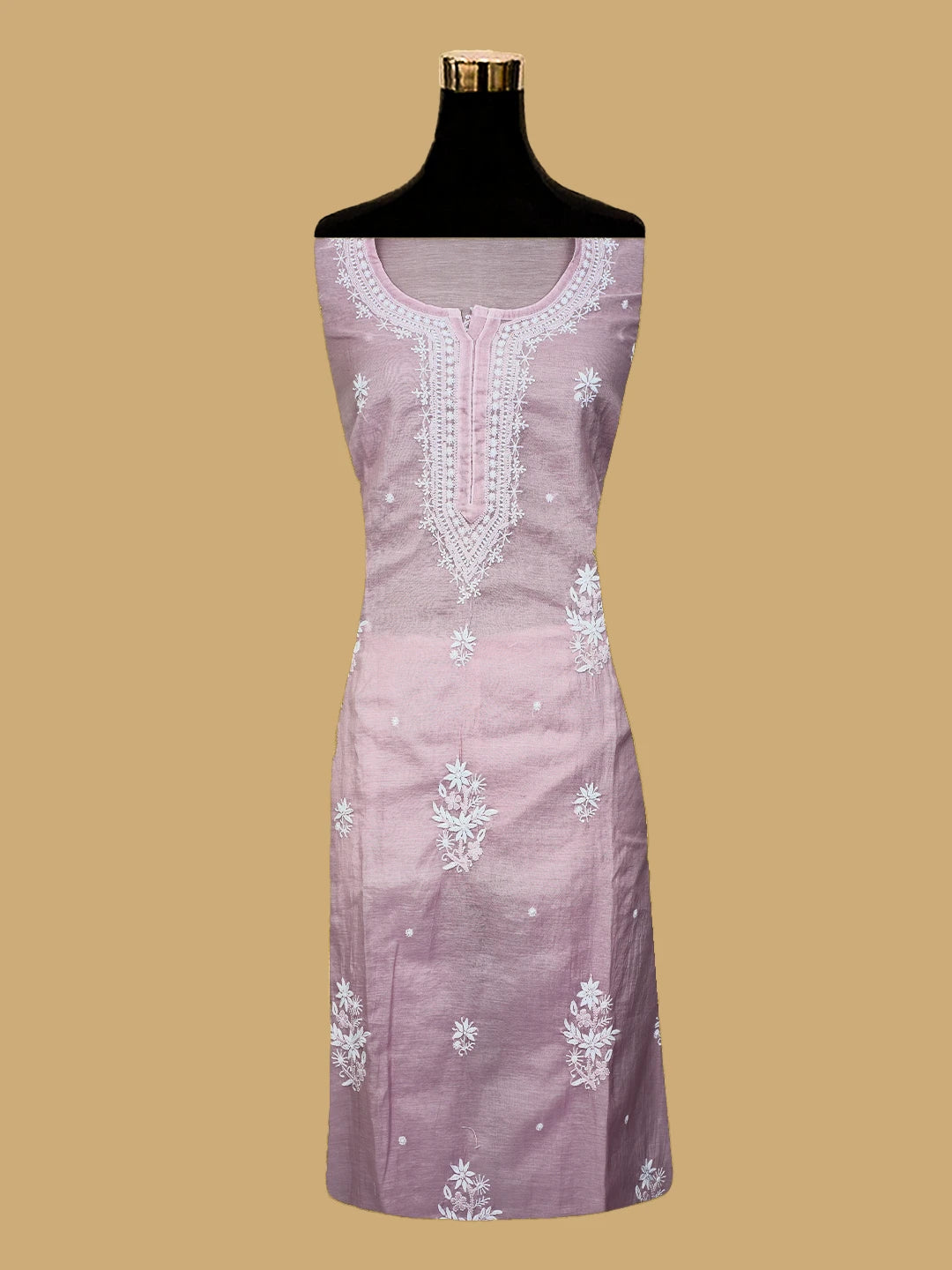 Ada Hand Embroidered Dusty Pink Chanderi Lucknowi Chikankari Semi stitched Kurta Dupatta Set 01A725761