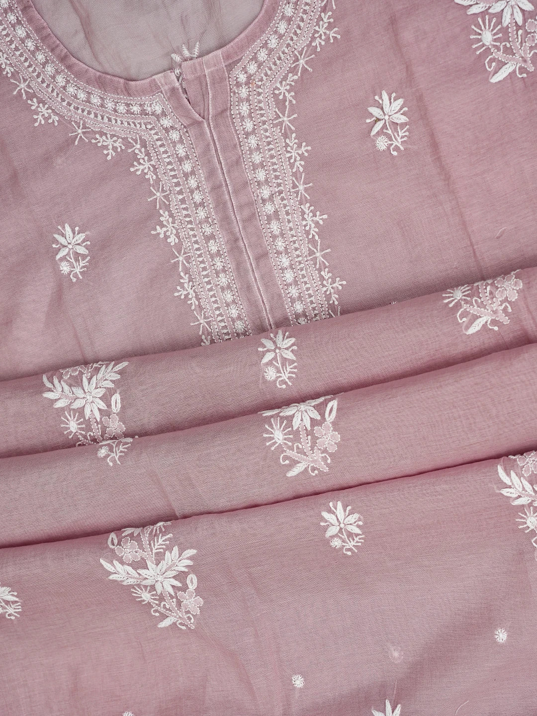 Ada Hand Embroidered Dusty Pink Chanderi Lucknowi Chikankari Semi stitched Kurta Dupatta Set 01A725761