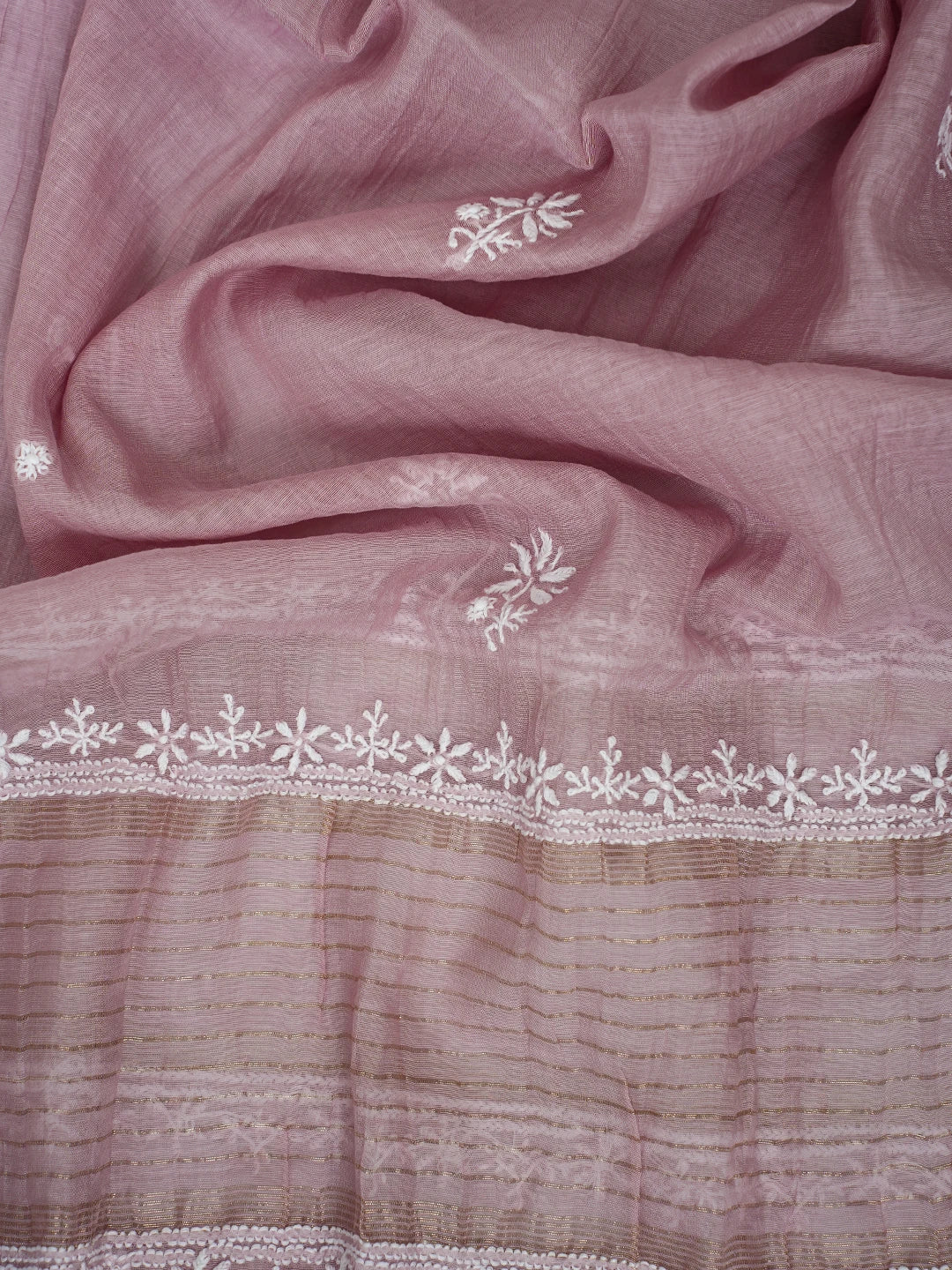 Ada Hand Embroidered Dusty Pink Chanderi Lucknowi Chikankari Semi stitched Kurta Dupatta Set 01A725761