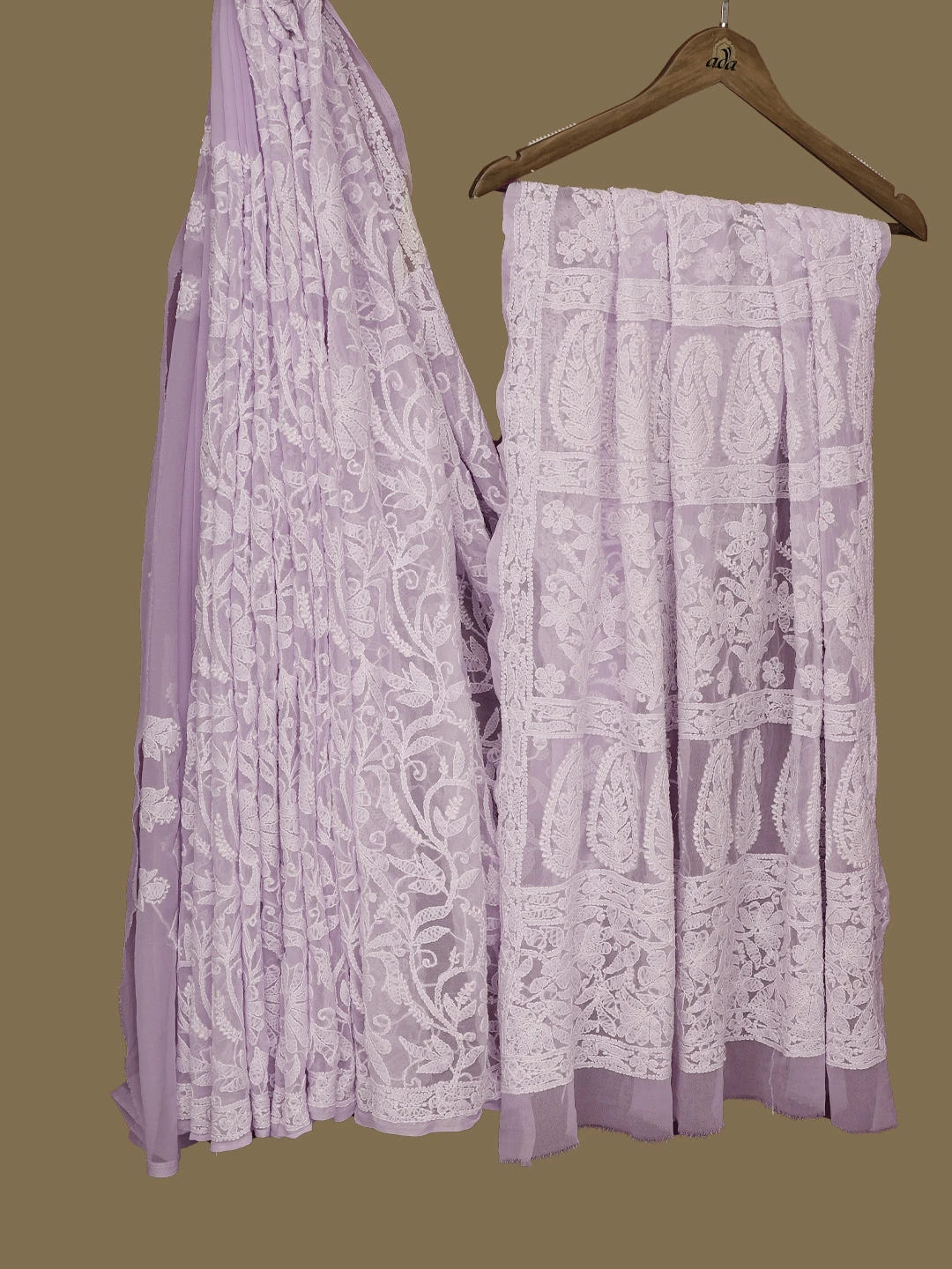 Ada Hand Embroidered Lavender Georgette Lucknowi Chikankari Saree With Blouse 01A725516