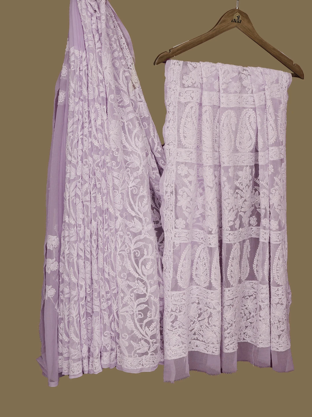 Ada Hand Embroidered Lavender Georgette Lucknowi Chikankari Saree With Blouse 01A725516