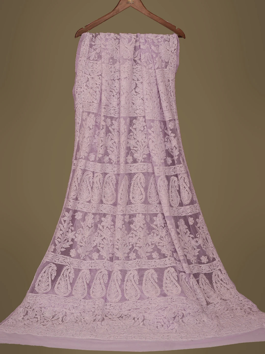 Ada Hand Embroidered Lavender Georgette Lucknowi Chikankari Saree With Blouse 01A725516