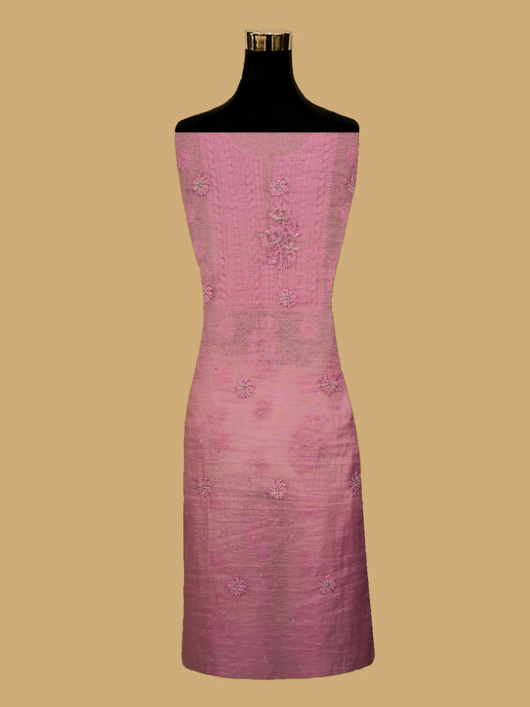 Ada Hand Embroidered Pink Chanderi Lucknowi Chikankari Unstitched Kurta Dupatta Set With Cutdana Work 01A685258