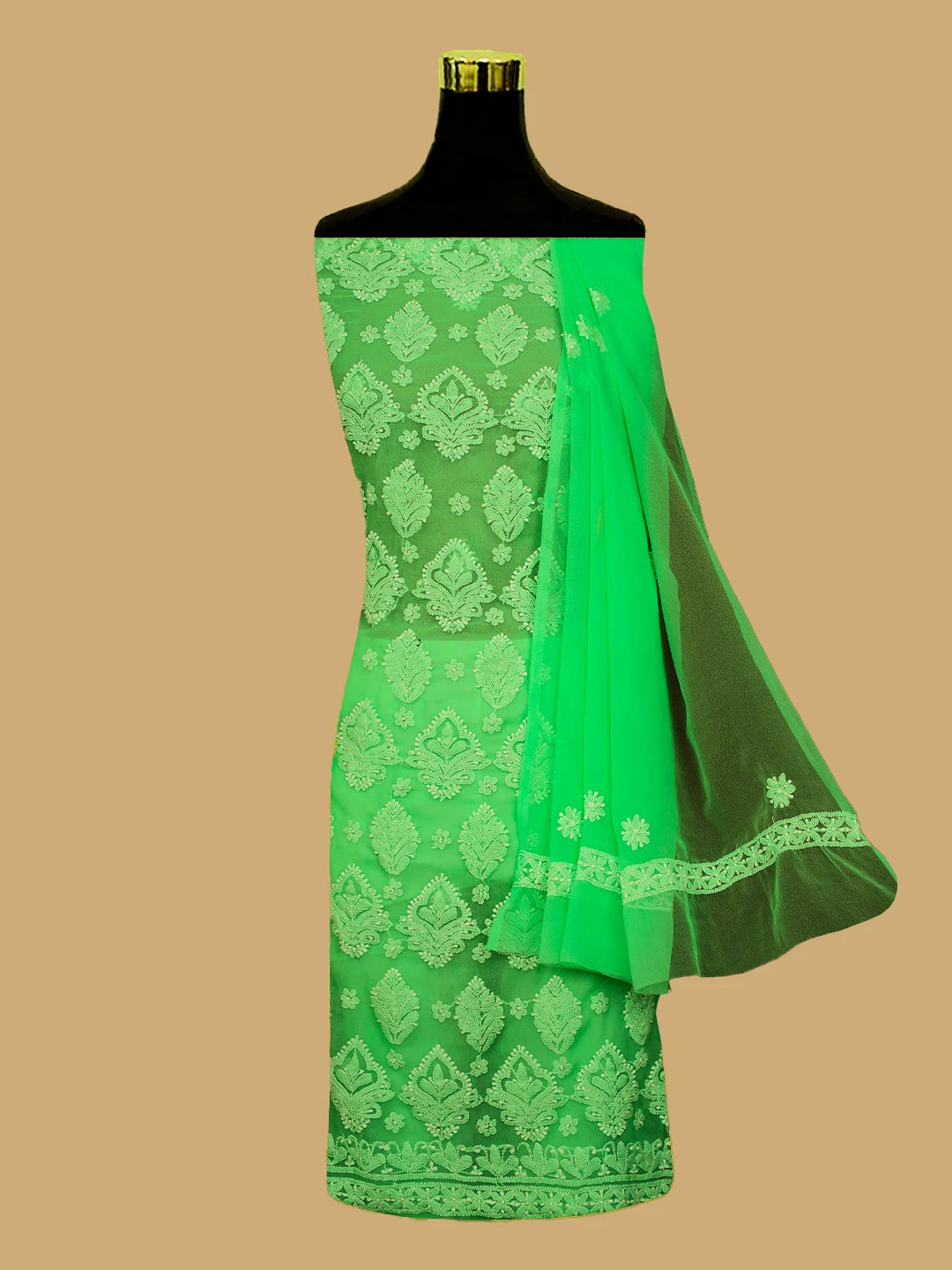 Ada Hand Embroidered Green Georgette Lucknowi Chikankari Unstitched Suit Piece 01A583202