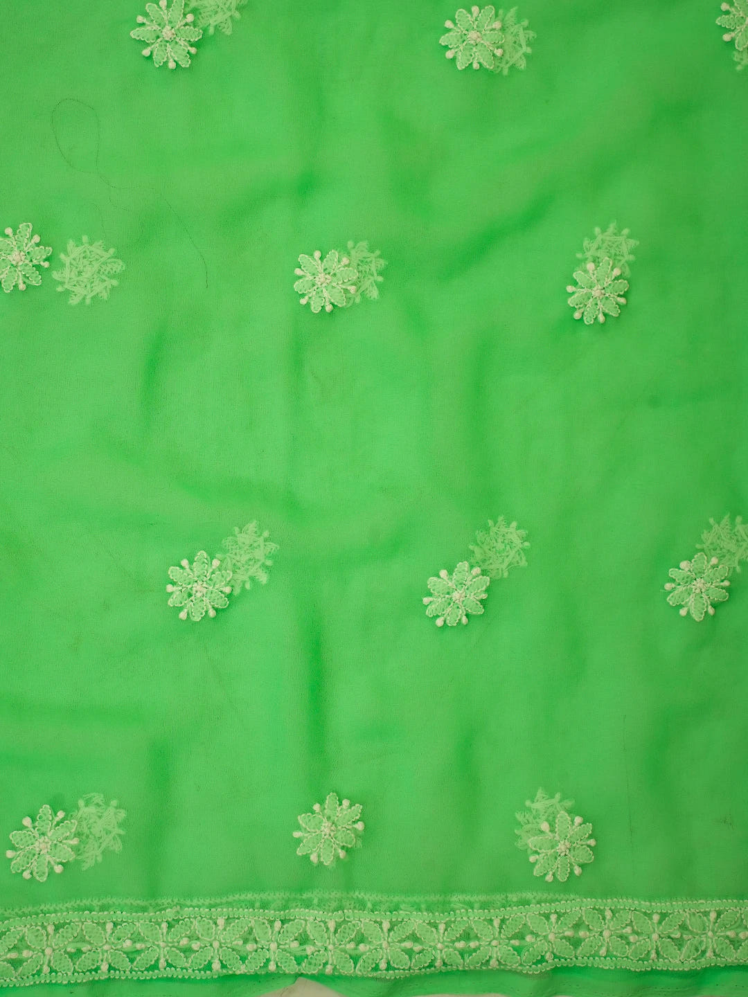 Ada Hand Embroidered Green Georgette Lucknowi Chikankari Unstitched Suit Piece 01A583202