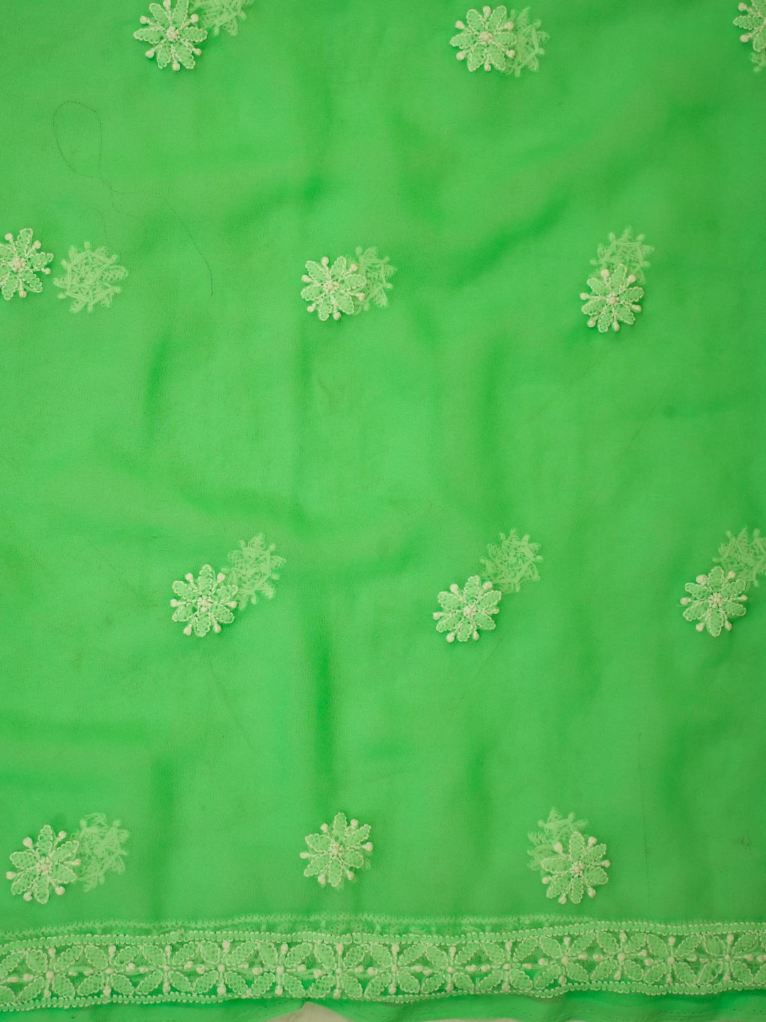 Ada Hand Embroidered Green Georgette Lucknowi Chikankari Unstitched Suit Piece 01A583202
