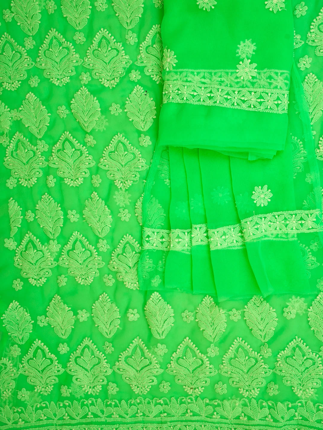 Ada Hand Embroidered Green Georgette Lucknowi Chikankari Unstitched Suit Piece 01A583202