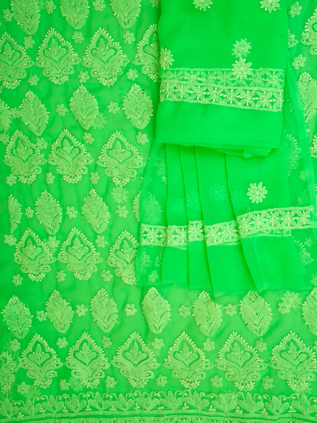 Ada Hand Embroidered Green Georgette Lucknowi Chikankari Unstitched Suit Piece 01A583202