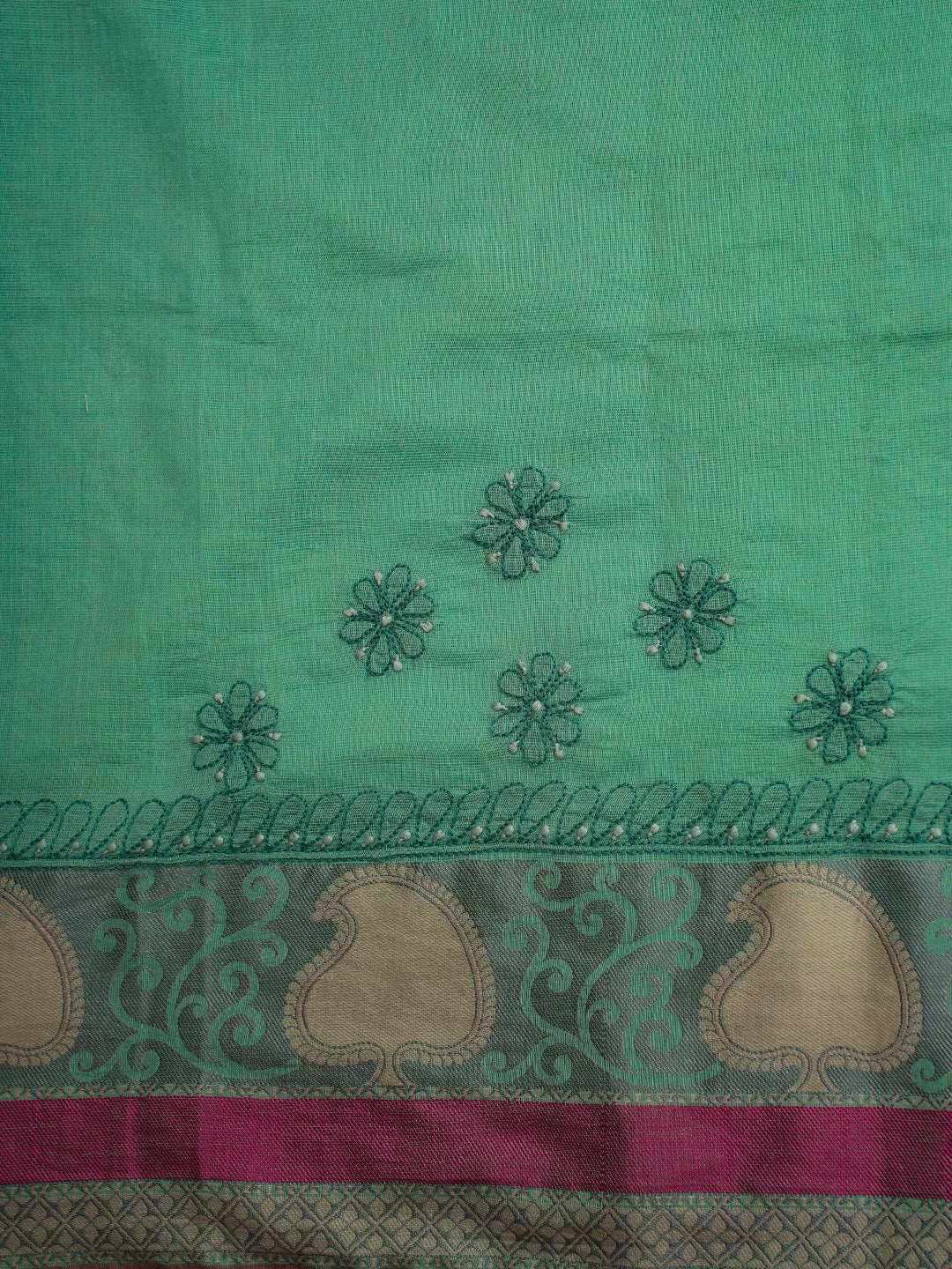 Ada Hand Embroidered Green Kota Chanderi Lucknowi Chikankari Saree and Blouse 01A680919