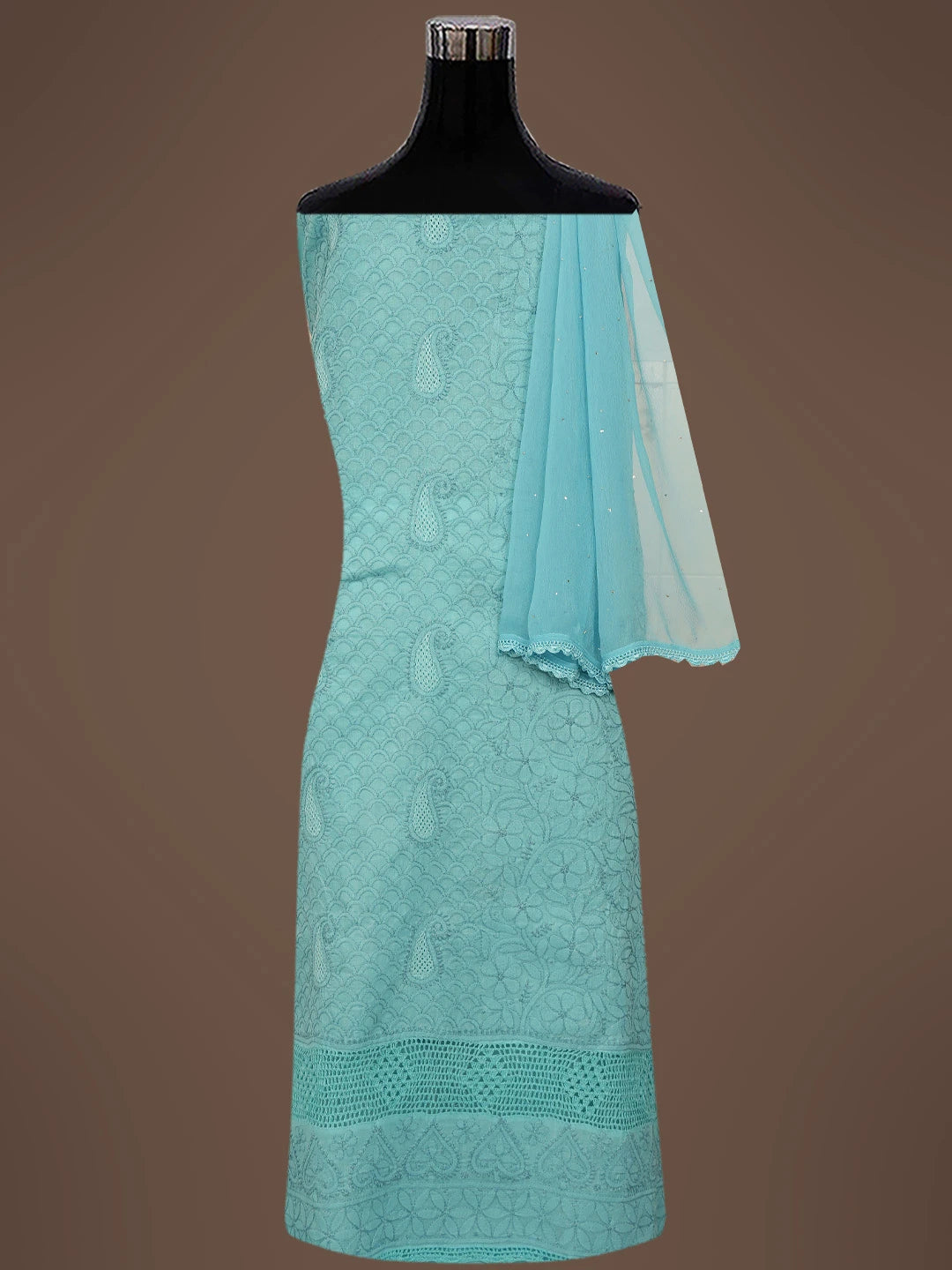 Ada Hand Embroidered Blue Cotton Lucknowi Chikankari Unstitched Suit Piece 01A692442