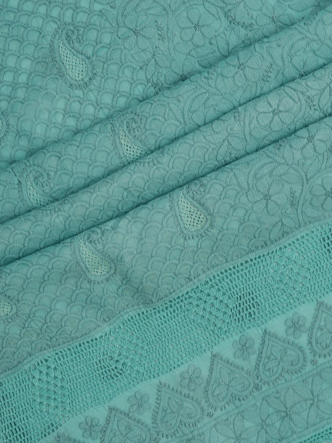 Ada Hand Embroidered Blue Cotton Lucknowi Chikankari Unstitched Suit Piece 01A692442