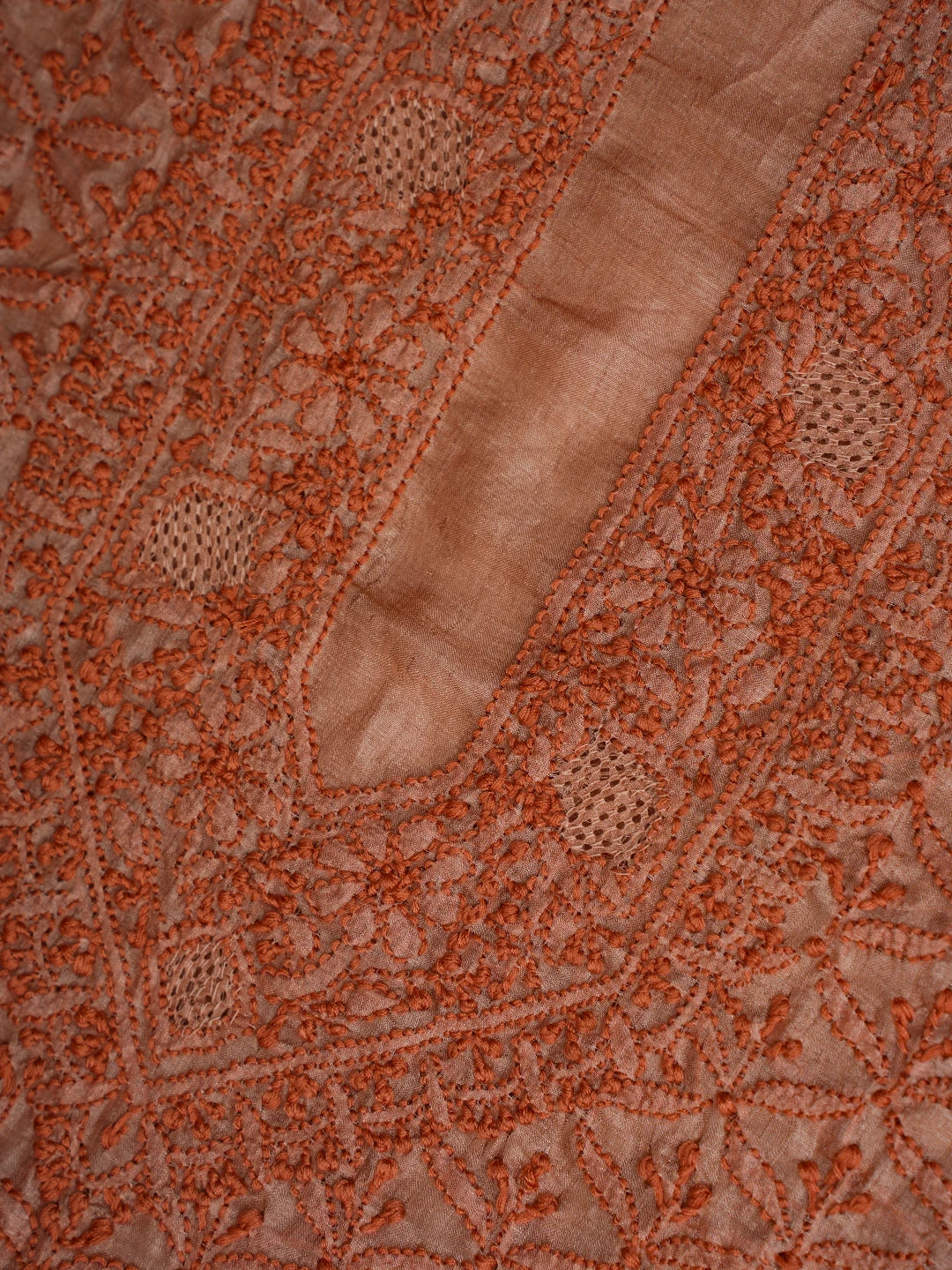 Ada Hand Embroidered Coral Peach Silk Lucknowi Chikankari Unstitched Men's Kurta Piece 01A722180