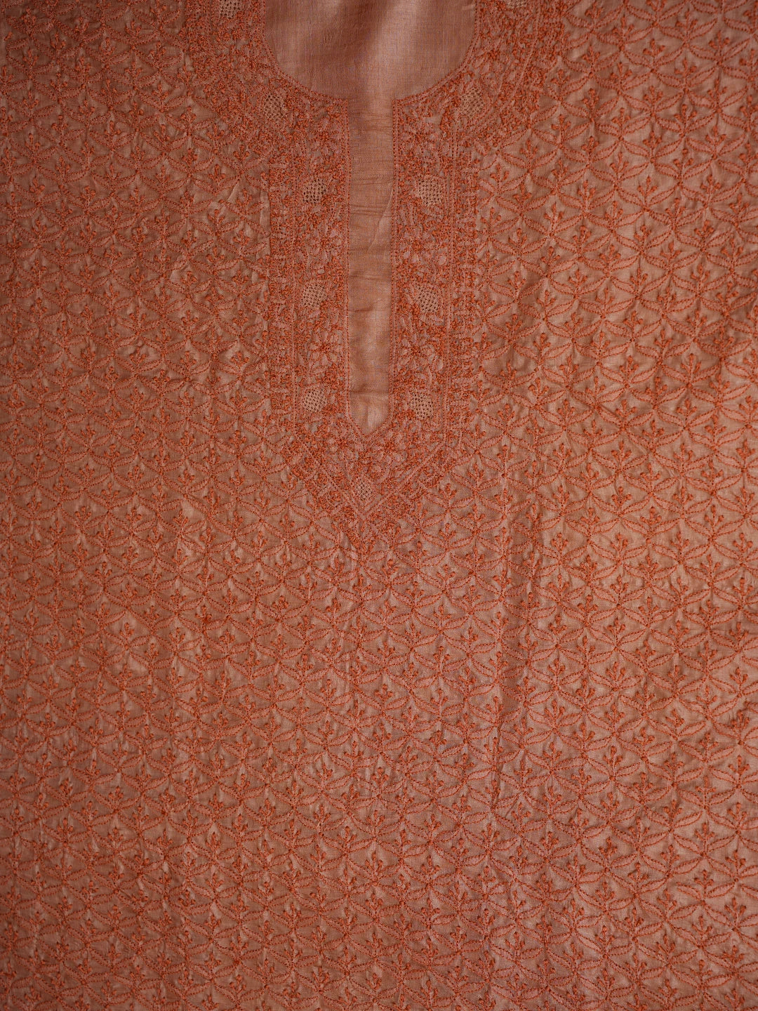 Ada Hand Embroidered Coral Peach Silk Lucknowi Chikankari Unstitched Men's Kurta Piece 01A722180