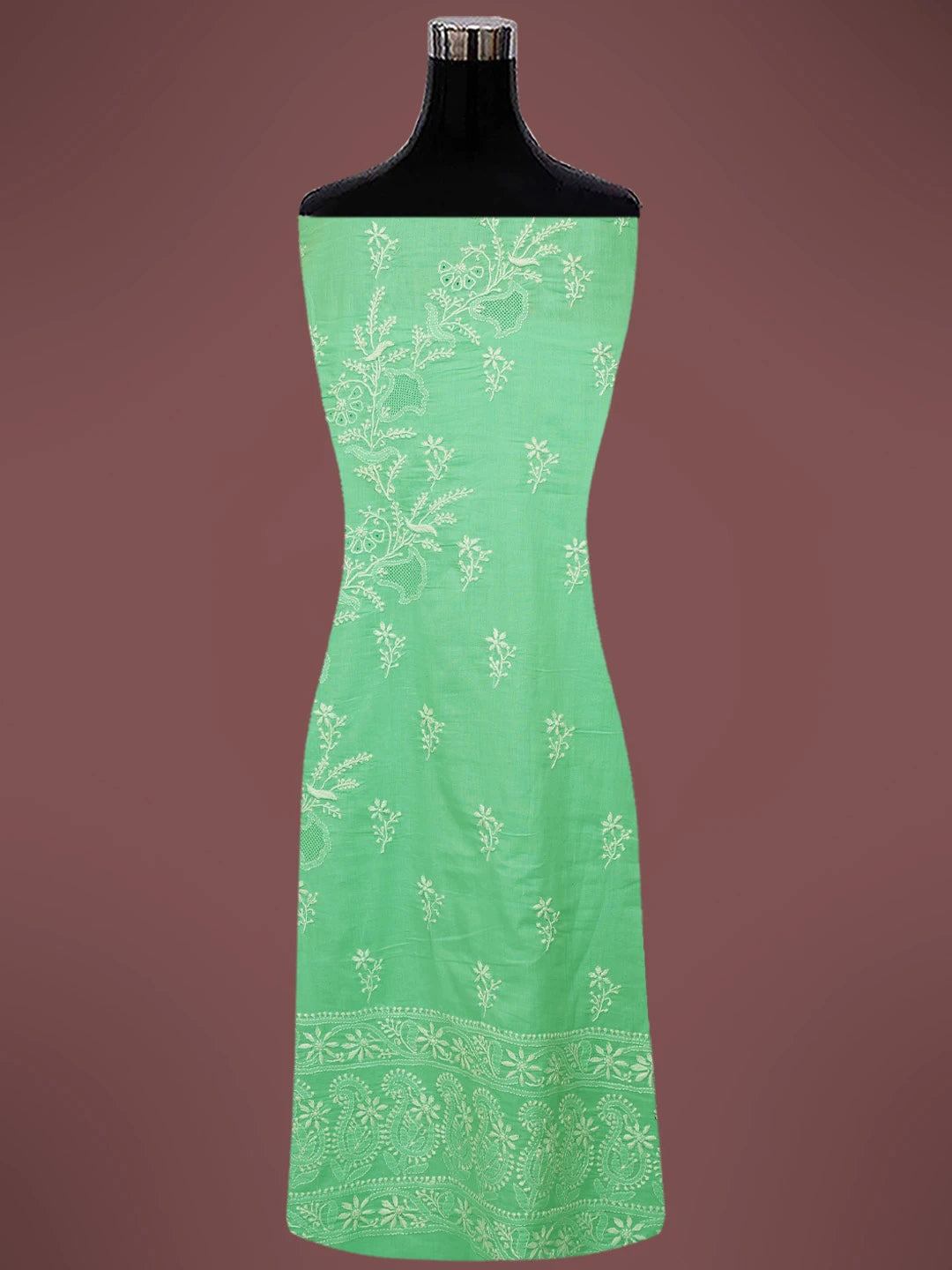 Ada Hand Embroidered Seafoam Green Cotton Lucknowi Chikankari Unstitched Kurta Dupatta Set 01A728042