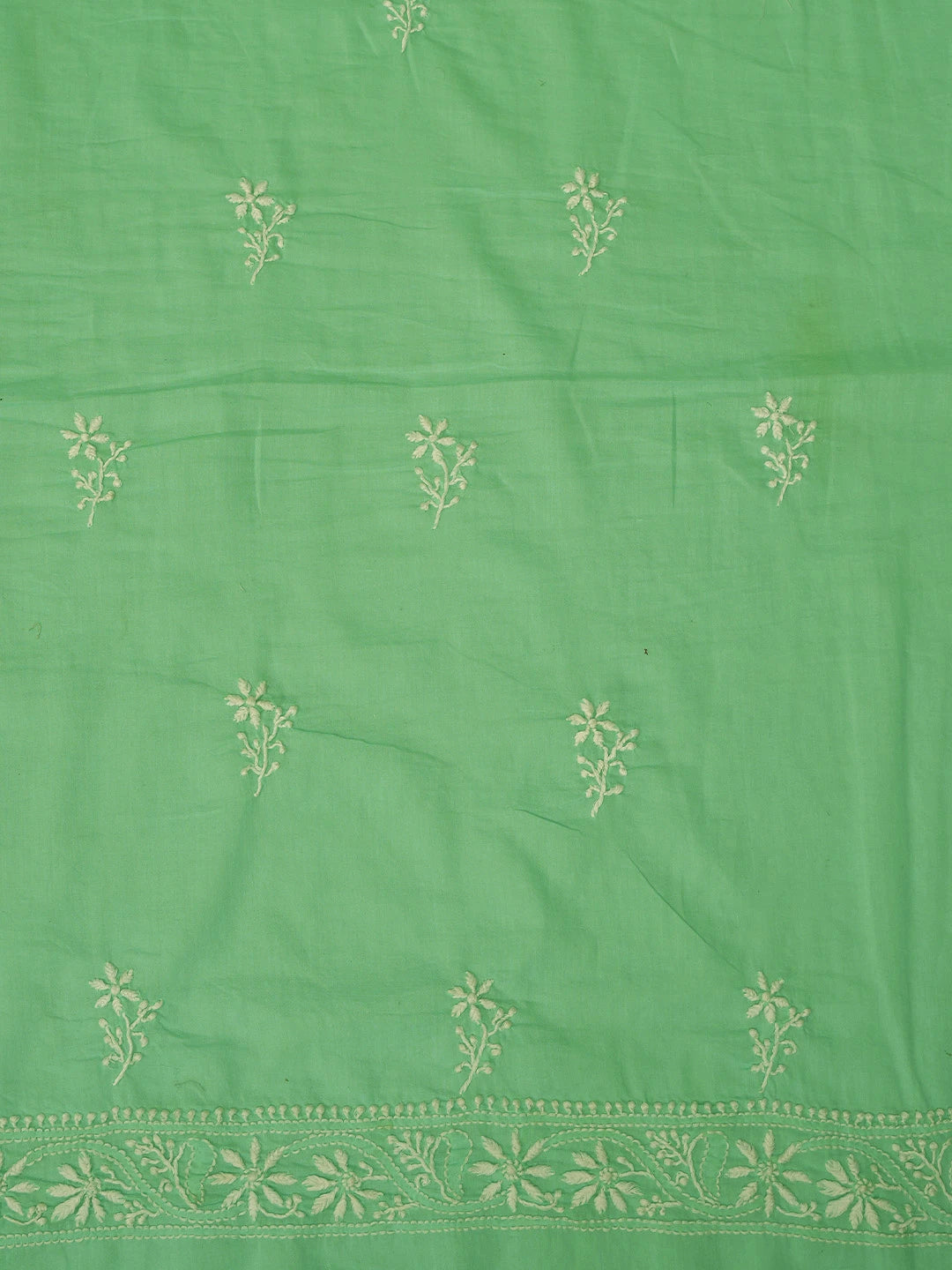 Ada Hand Embroidered Seafoam Green Cotton Lucknowi Chikankari Unstitched Kurta Dupatta Set 01A728042