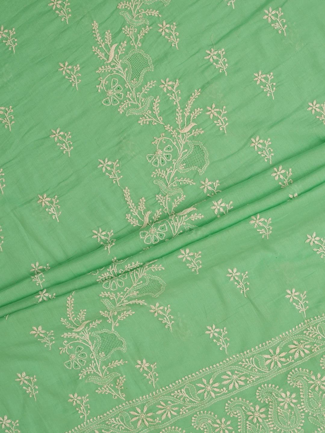 Ada Hand Embroidered Seafoam Green Cotton Lucknowi Chikankari Unstitched Kurta Dupatta Set 01A728042
