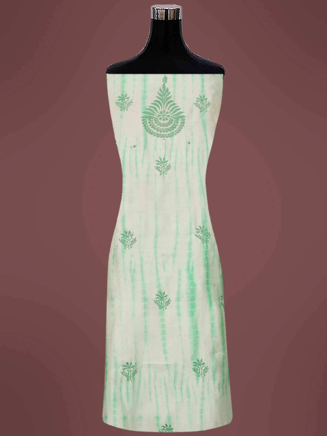 Ada Hand Embroidered Sea Green Silk Lucknowi Chikankari Unstitched Kurta Dupatta Set 01A728057