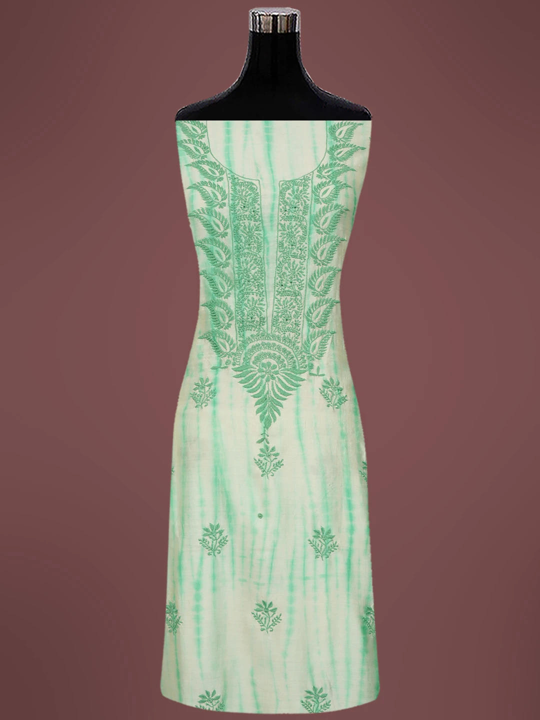 Ada Hand Embroidered Sea Green Silk Lucknowi Chikankari Unstitched Kurta Dupatta Set 01A728057