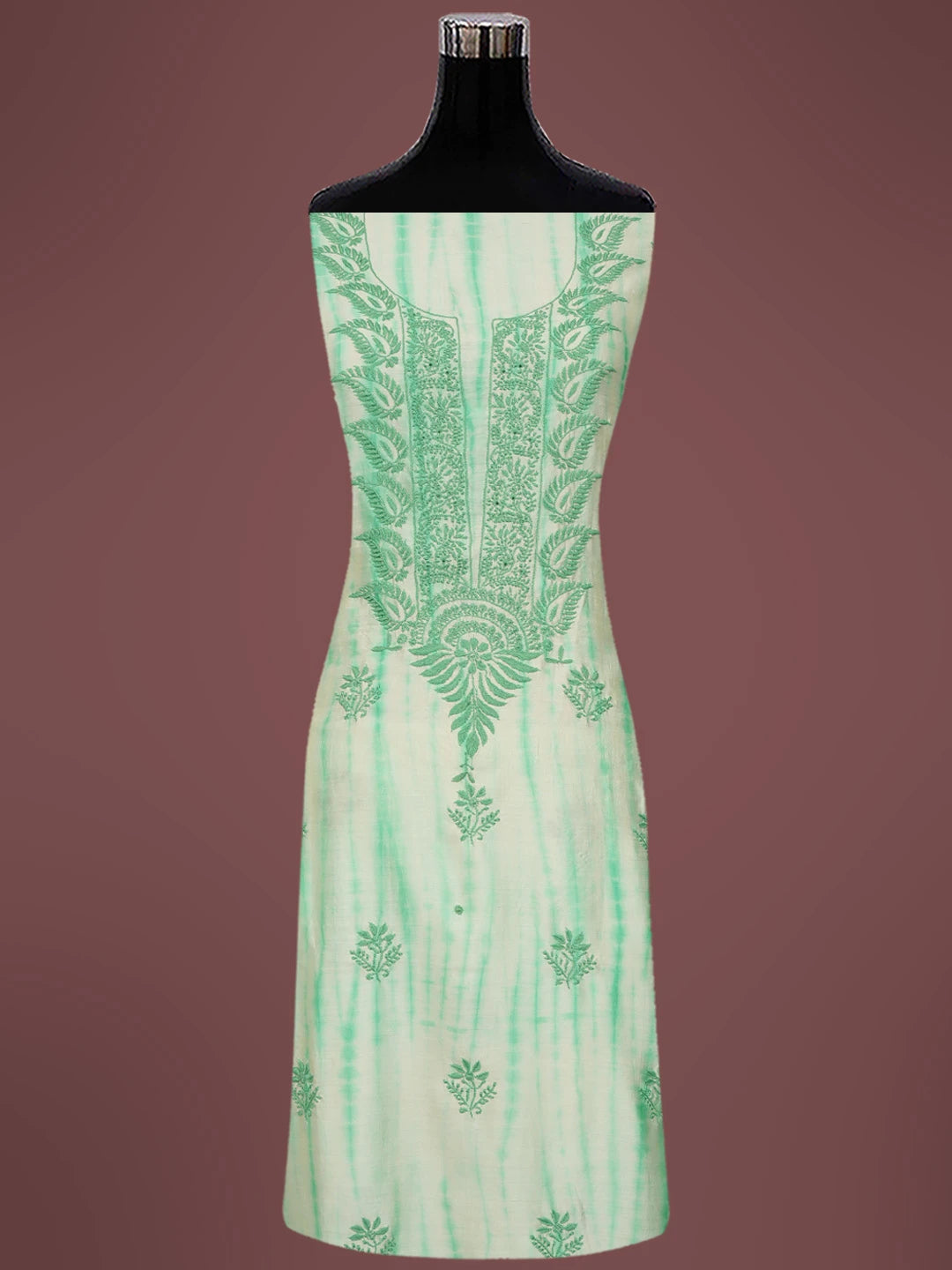 Ada Hand Embroidered Sea Green Silk Lucknowi Chikankari Unstitched Kurta Dupatta Set 01A728057