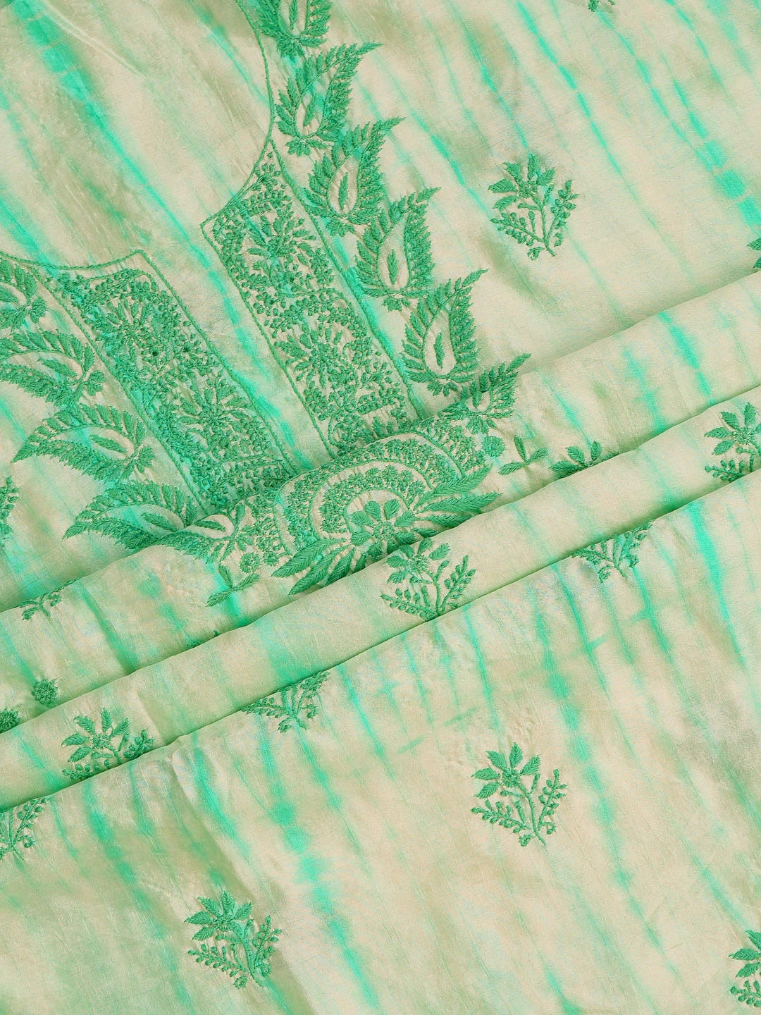 Ada Hand Embroidered Sea Green Silk Lucknowi Chikankari Unstitched Kurta Dupatta Set 01A728057