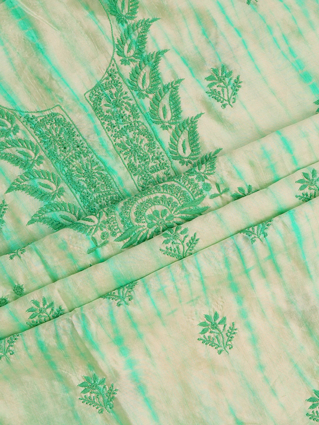 Ada Hand Embroidered Sea Green Silk Lucknowi Chikankari Unstitched Kurta Dupatta Set 01A728057