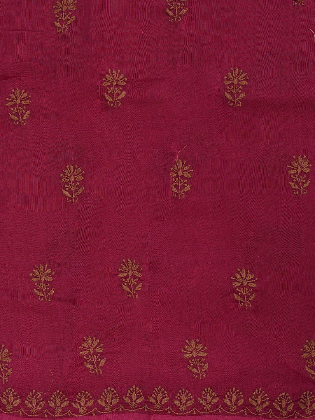 Ada Hand Embroidered Magenta Chanderi Lucknowi Chikankari Unstitched Kurta Dupatta Set 01A702256