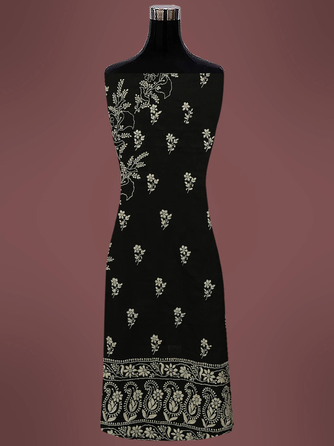 Ada Hand Embroidered Black Cotton Lucknowi Chikankari Unstitched Kurta Dupatta Set 01A727761