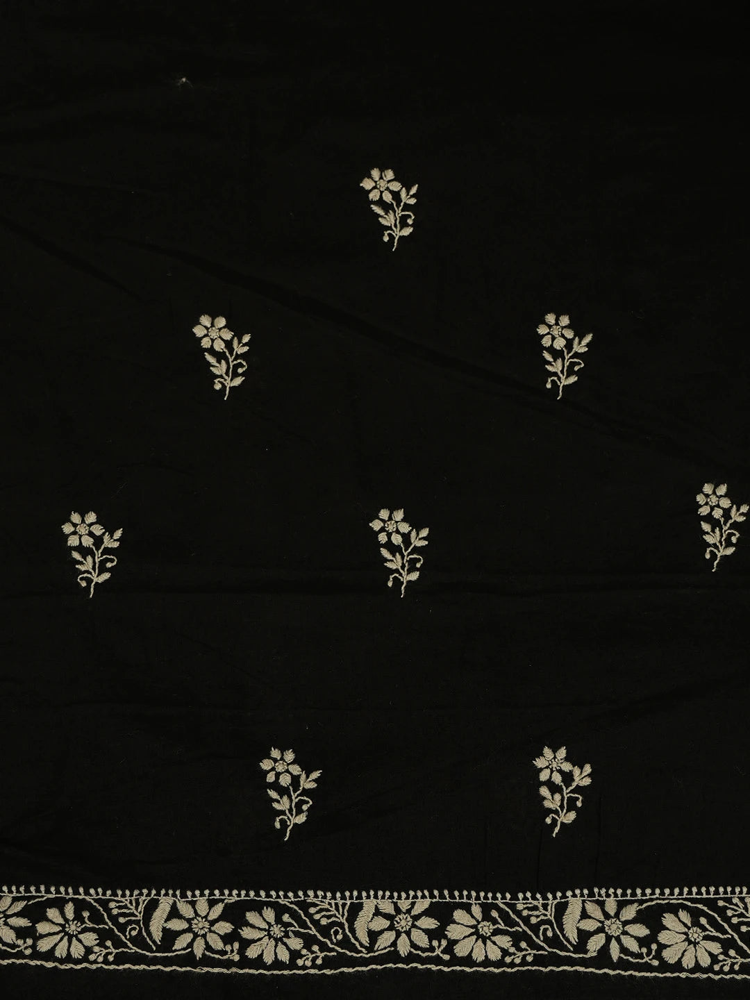 Ada Hand Embroidered Black Cotton Lucknowi Chikankari Unstitched Kurta Dupatta Set 01A727761