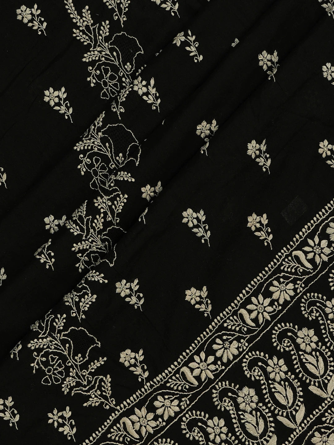 Ada Hand Embroidered Black Cotton Lucknowi Chikankari Unstitched Kurta Dupatta Set 01A727761