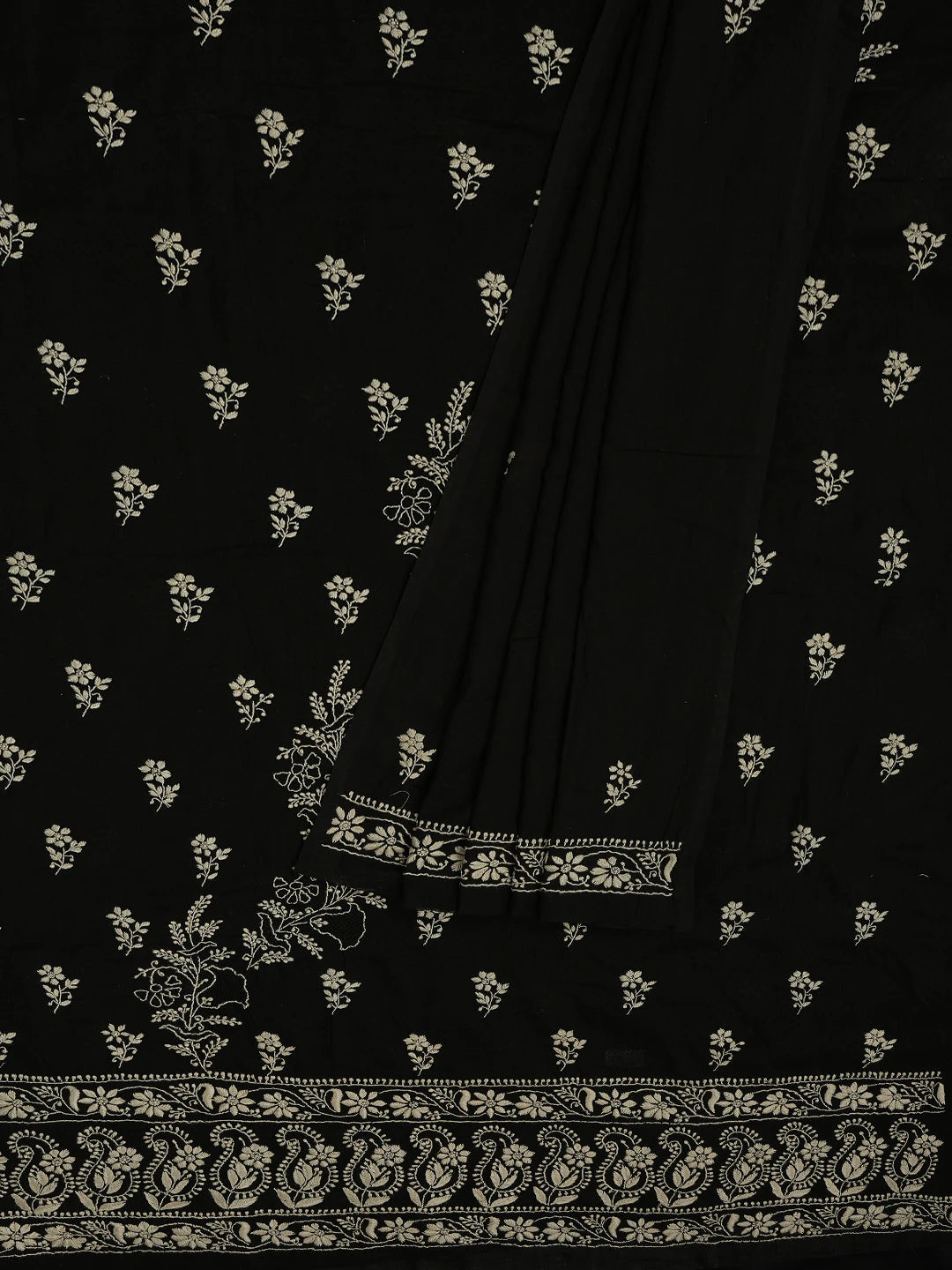 Ada Hand Embroidered Black Cotton Lucknowi Chikankari Unstitched Kurta Dupatta Set 01A727761