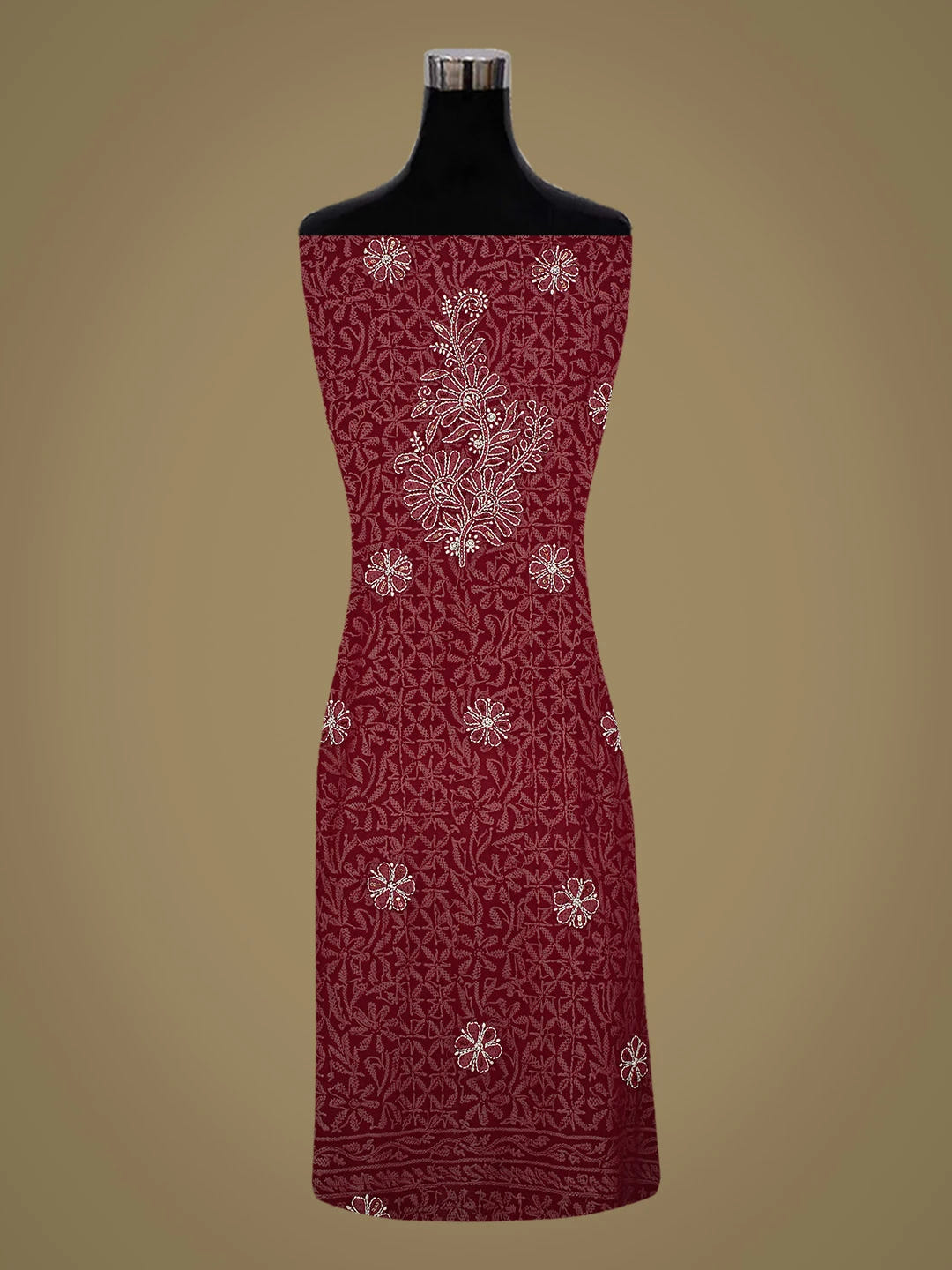 Ada Hand Embroidered Maroon Georgette Lucknowi Chikankari Unstitched Suit Piece With Cutdana Work 01A678994