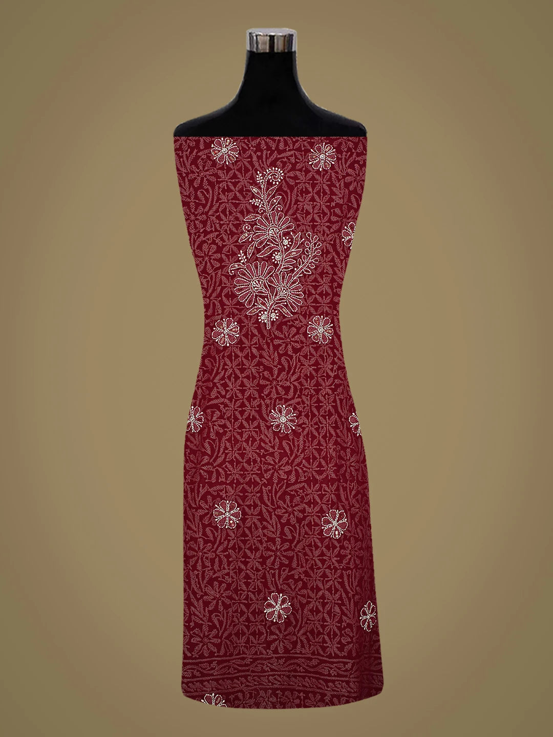 Ada Hand Embroidered Maroon Georgette Lucknowi Chikankari Unstitched Suit Piece With Cutdana Work 01A678994