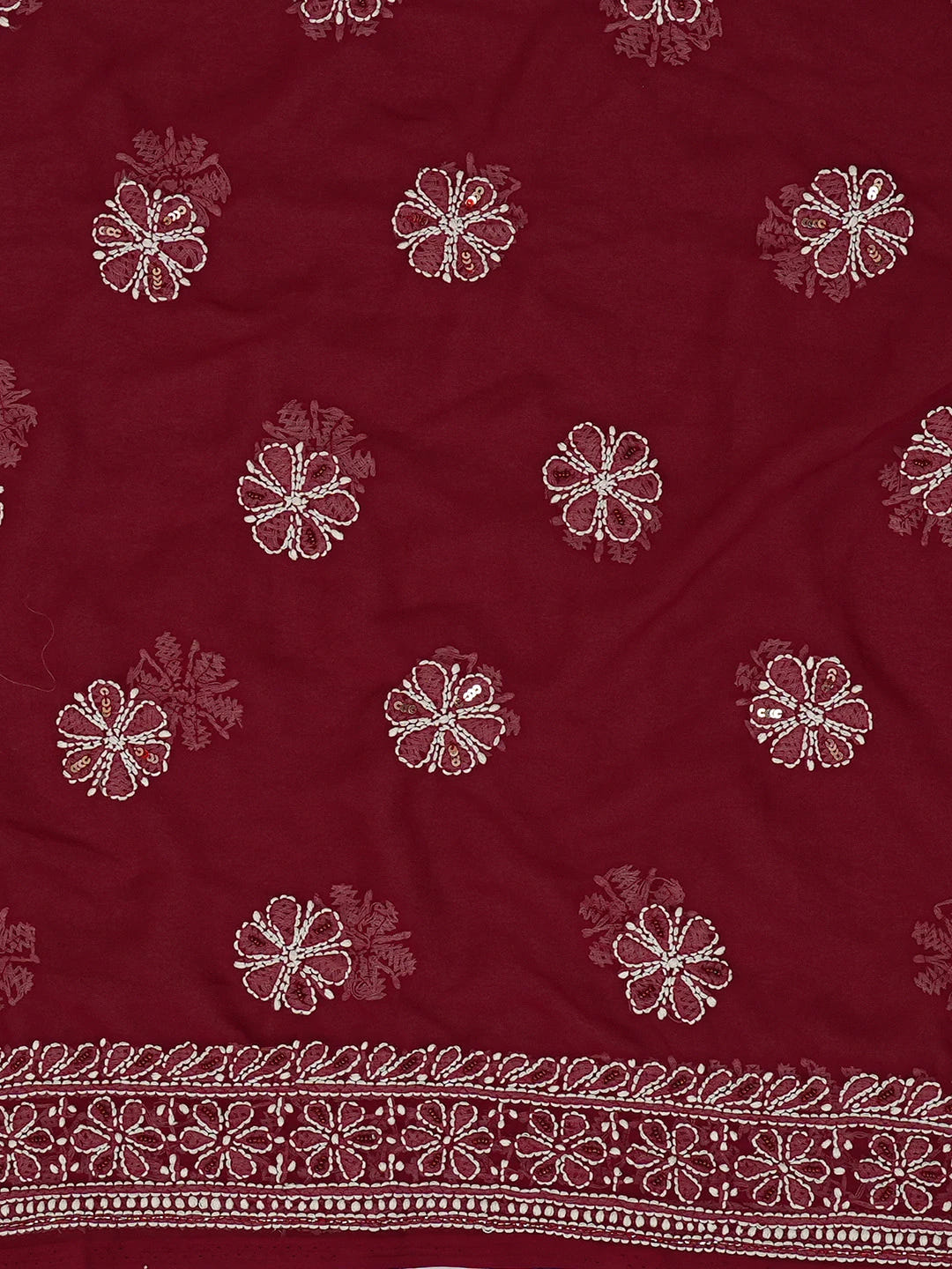 Ada Hand Embroidered Maroon Georgette Lucknowi Chikankari Unstitched Suit Piece With Cutdana Work 01A678994