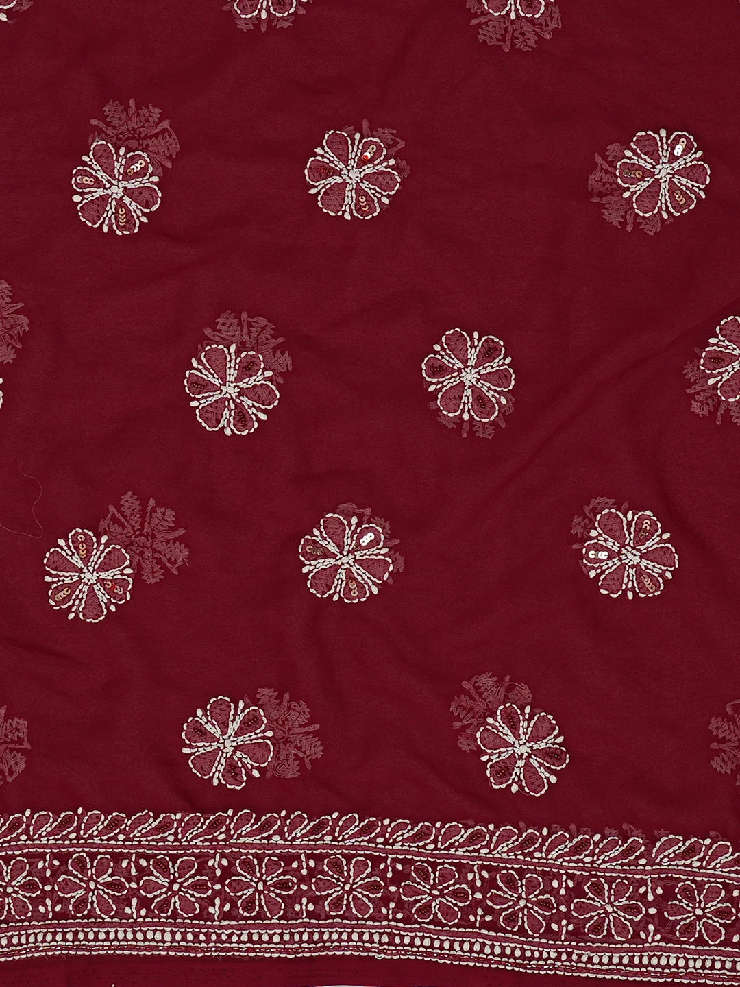 Ada Hand Embroidered Maroon Georgette Lucknowi Chikankari Unstitched Suit Piece With Cutdana Work 01A678994