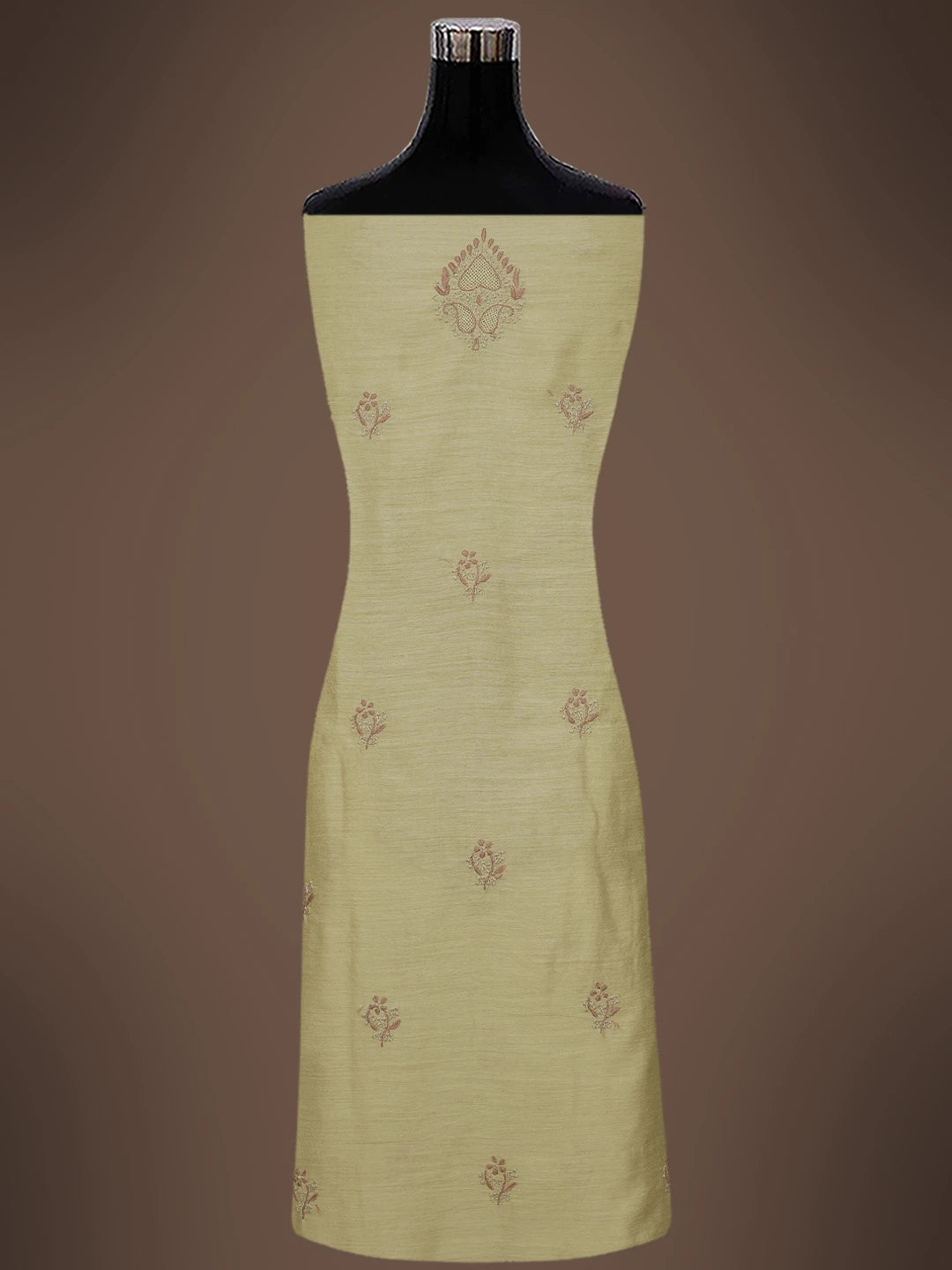 Ada Hand Embroidered Fawn Moonga Silk Lucknowi Chikankari Unstitched Kurta Dupatta Set 01A680320