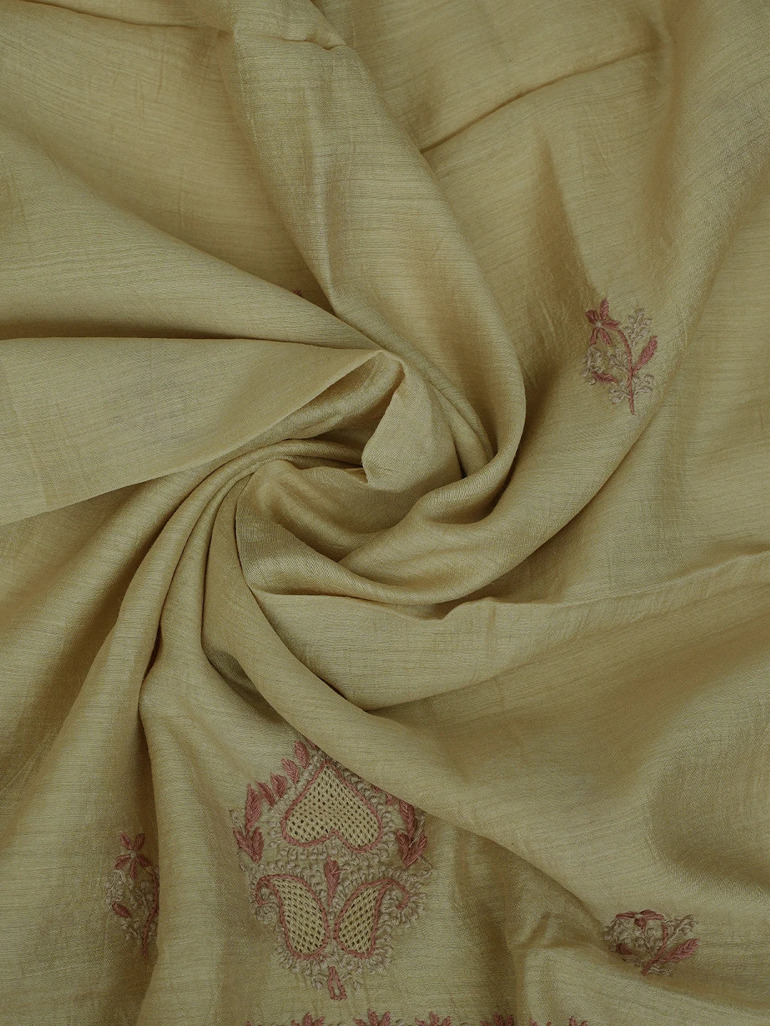 Ada Hand Embroidered Fawn Moonga Silk Lucknowi Chikankari Unstitched Kurta Dupatta Set 01A680320