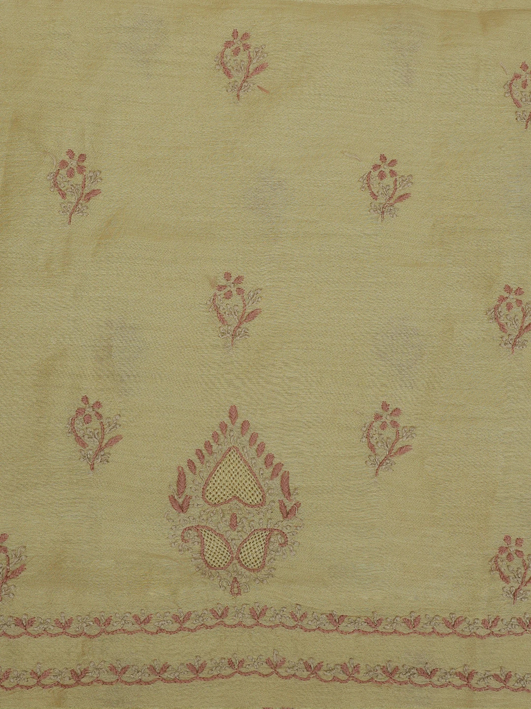 Ada Hand Embroidered Fawn Moonga Silk Lucknowi Chikankari Unstitched Kurta Dupatta Set 01A680320