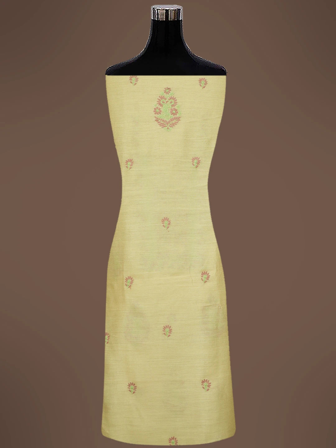 Ada Hand Embroidered Fawn Moonga Silk Lucknowi Chikankari Unstitched Kurta Dupatta Set 01A698621
