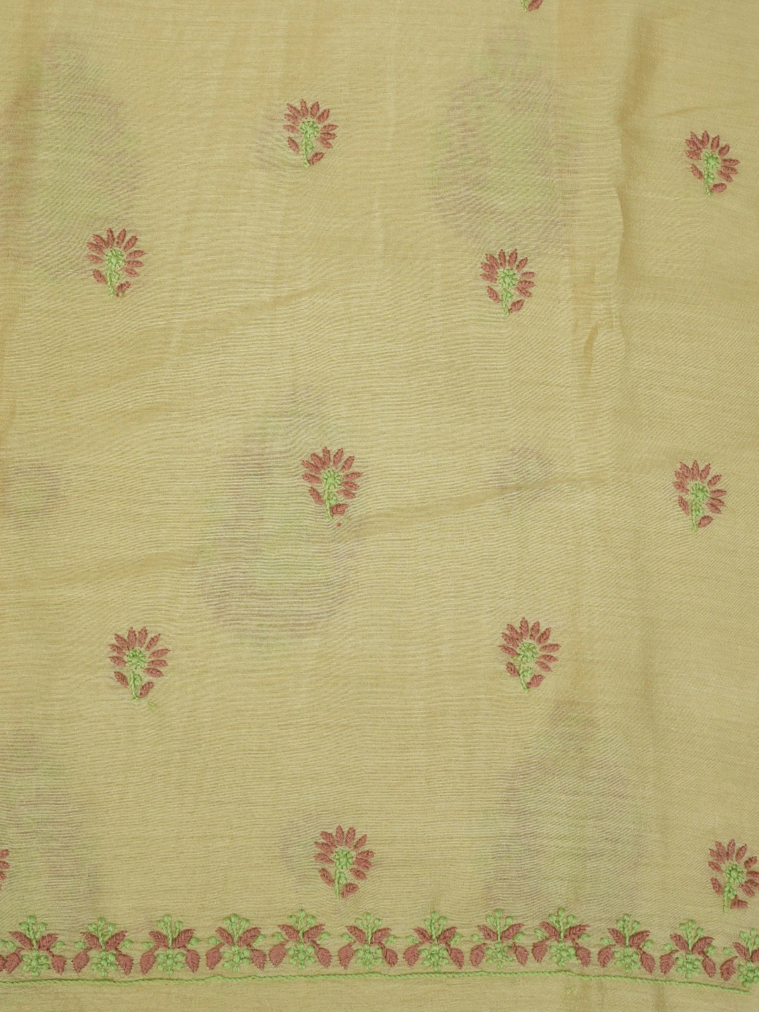 Ada Hand Embroidered Fawn Moonga Silk Lucknowi Chikankari Unstitched Kurta Dupatta Set 01A698621
