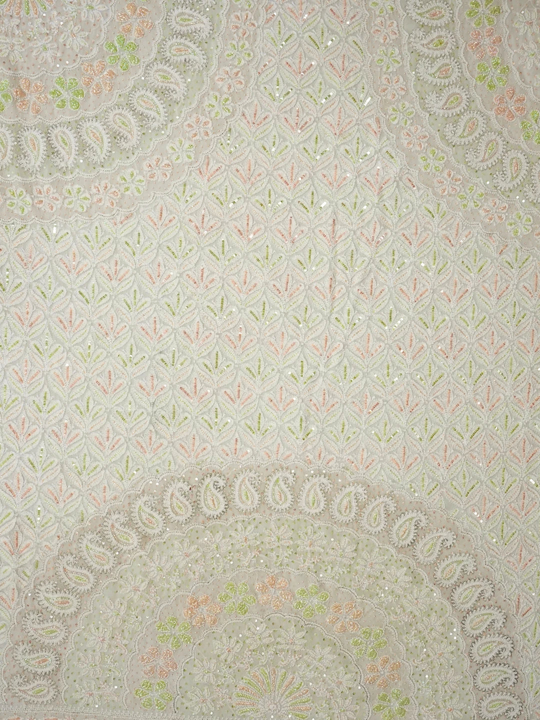 Ada Hand Embroidered White Pure Georgette Lucknowi Chikankari Saree and Blouse With Cutdana Work 01A516769