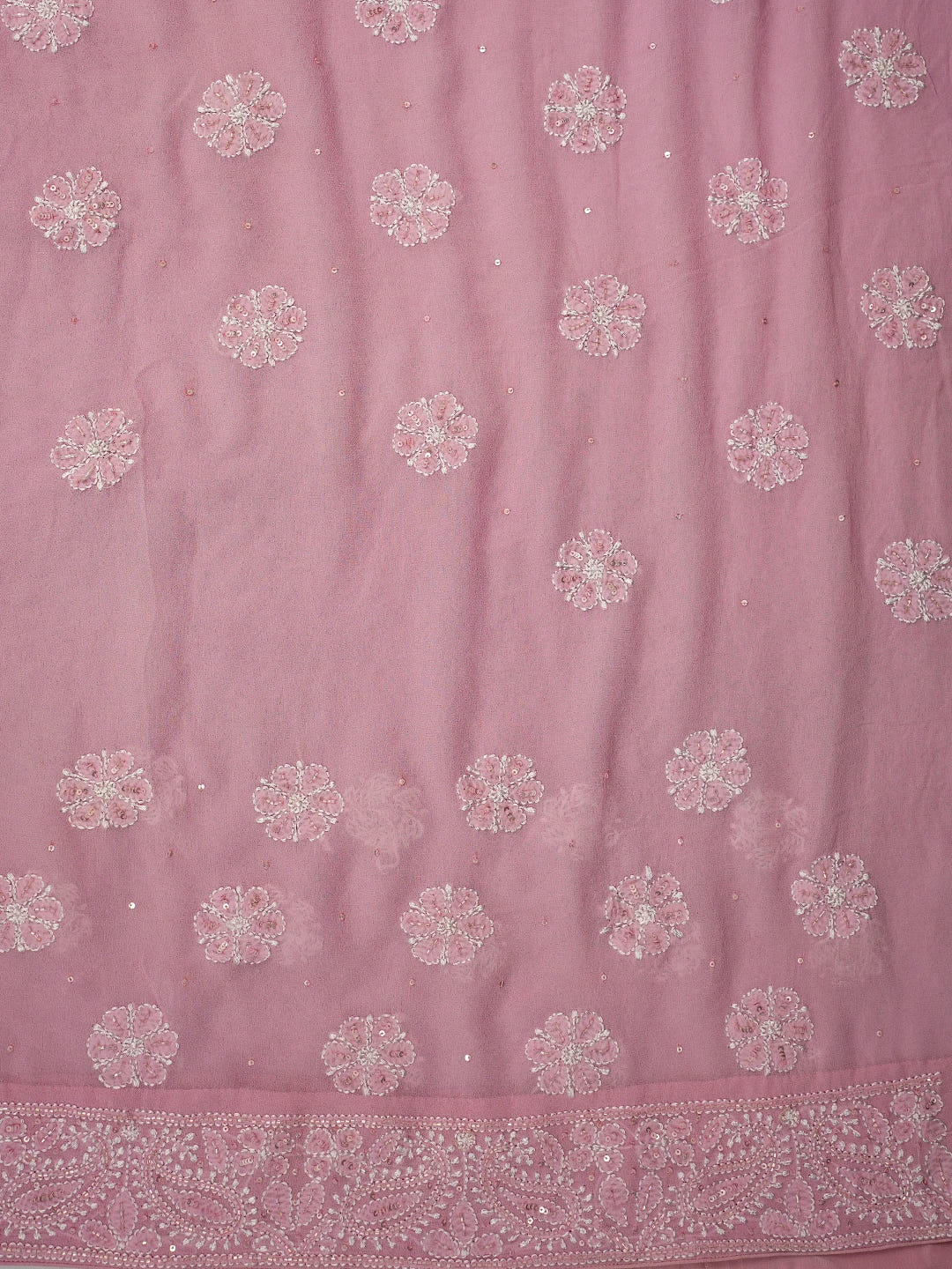 Ada Hand Embroidered Pink Pure Georgette Lucknowi Chikankari Saree and Blouse With Sequins Work 01A675525