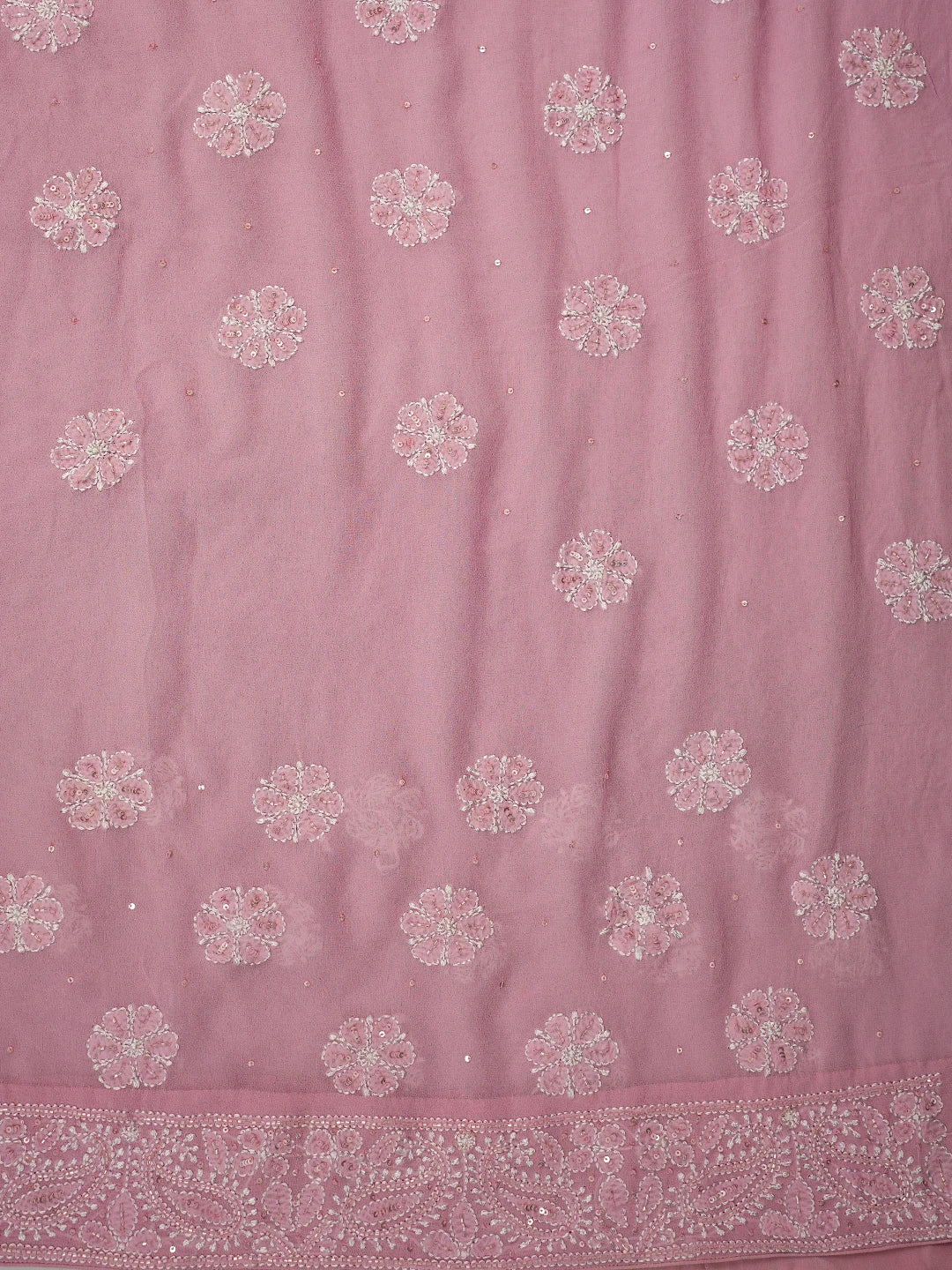 Ada Hand Embroidered Pink Pure Georgette Lucknowi Chikankari Saree and Blouse With Sequins Work 01A675525