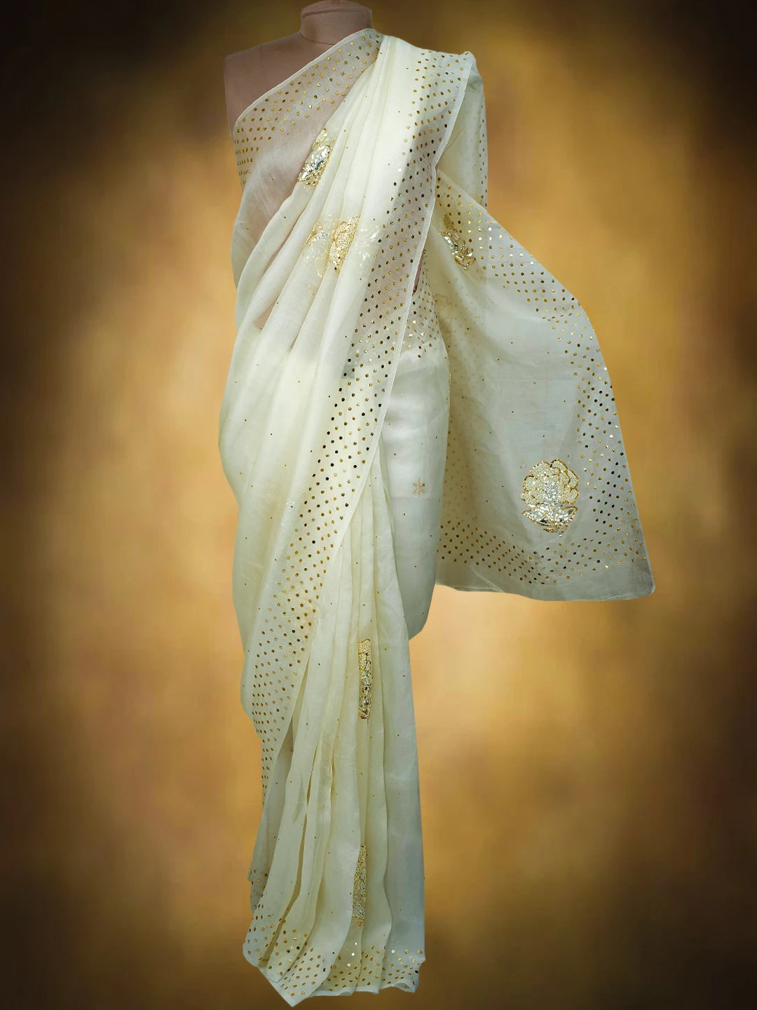 Ada Hand Embroidered Off White Organza Lucknowi Chikankari Saree and Blouse With Muqaish Work 01A723517