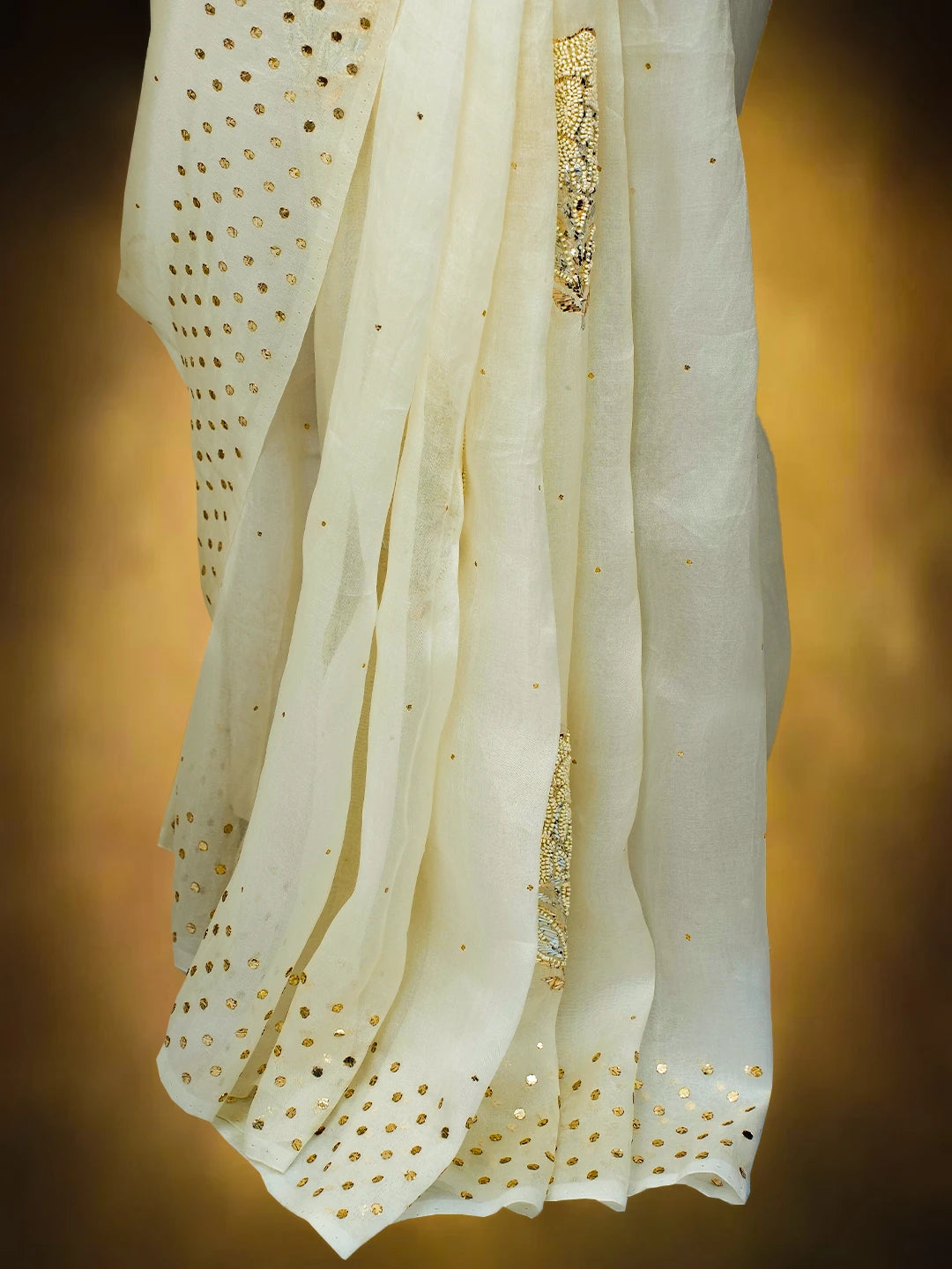 Ada Hand Embroidered Off White Organza Lucknowi Chikankari Saree and Blouse With Muqaish Work 01A723517