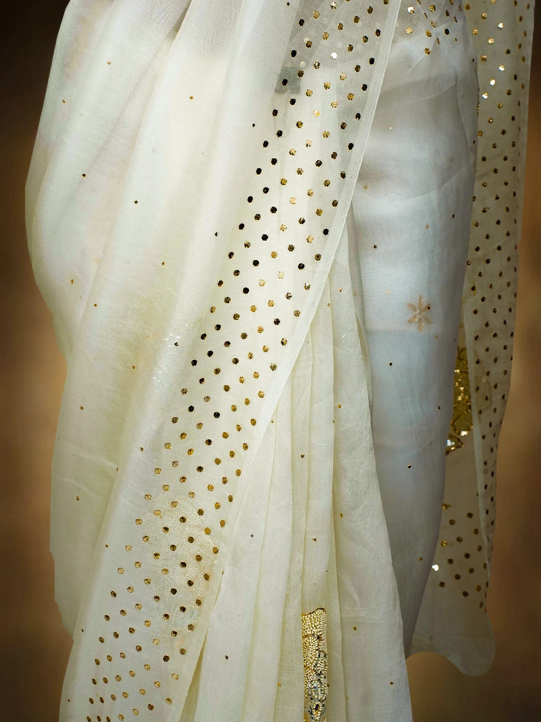Ada Hand Embroidered Off White Organza Lucknowi Chikankari Saree and Blouse With Muqaish Work 01A723517