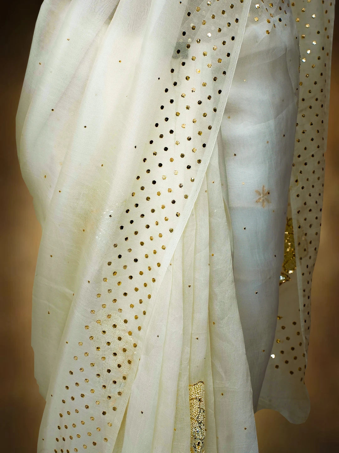 Ada Hand Embroidered Off White Organza Lucknowi Chikankari Saree and Blouse With Muqaish Work 01A723517