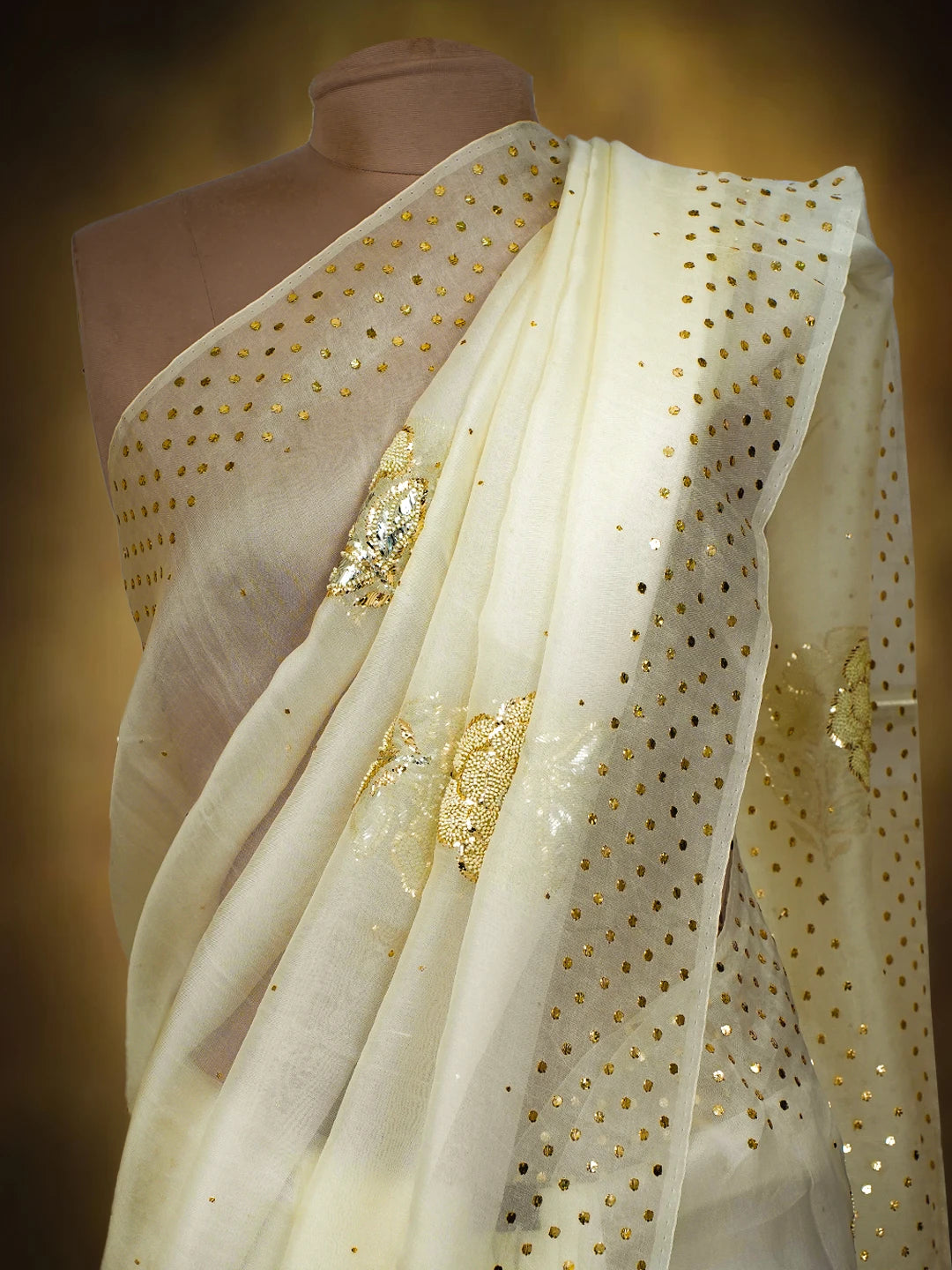 Ada Hand Embroidered Off White Organza Lucknowi Chikankari Saree and Blouse With Muqaish Work 01A723517